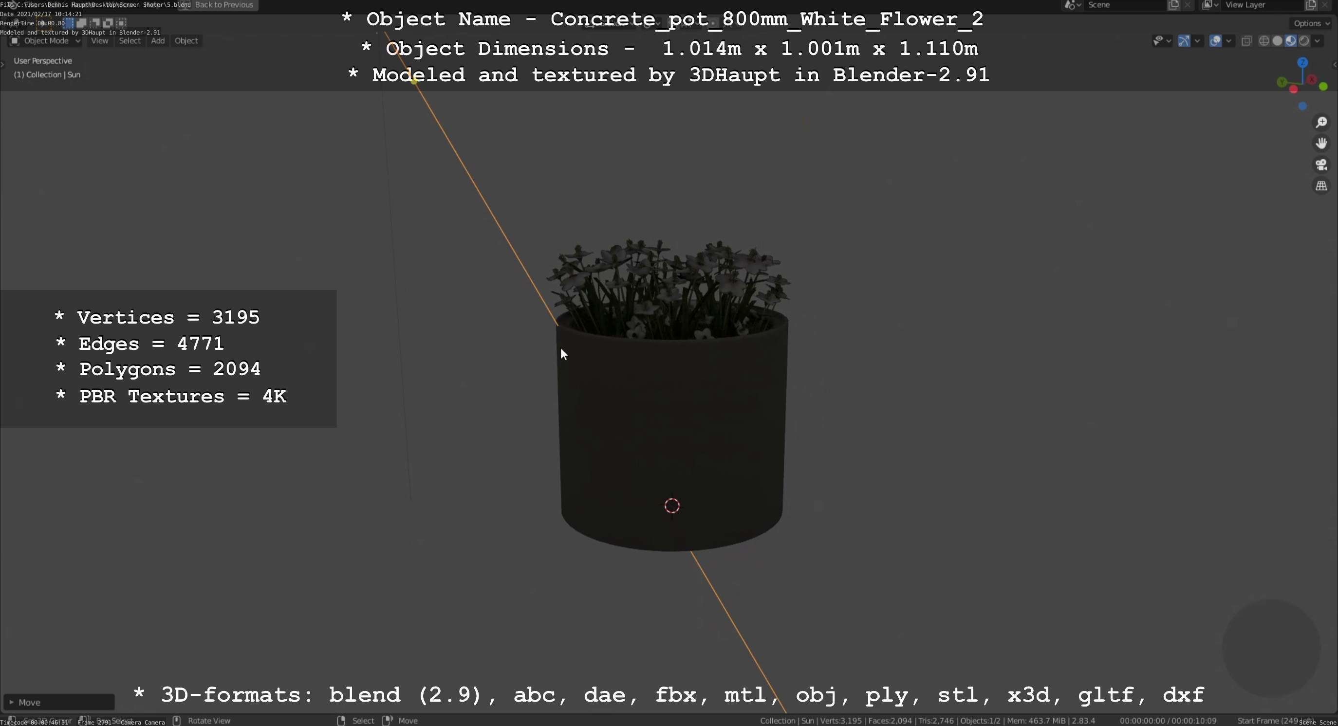 Concrete Pipe Pot 800mm with White Version 2 Low-poly 3D model_57