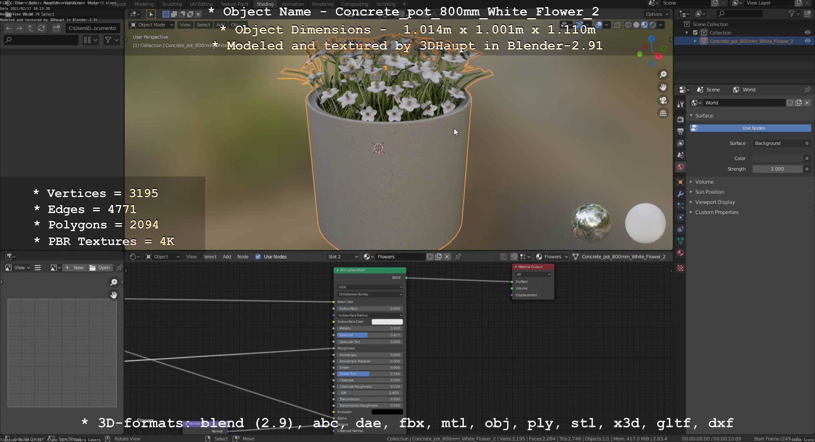 Concrete Pipe Pot 800mm with White Version 2 Low-poly 3D model_115