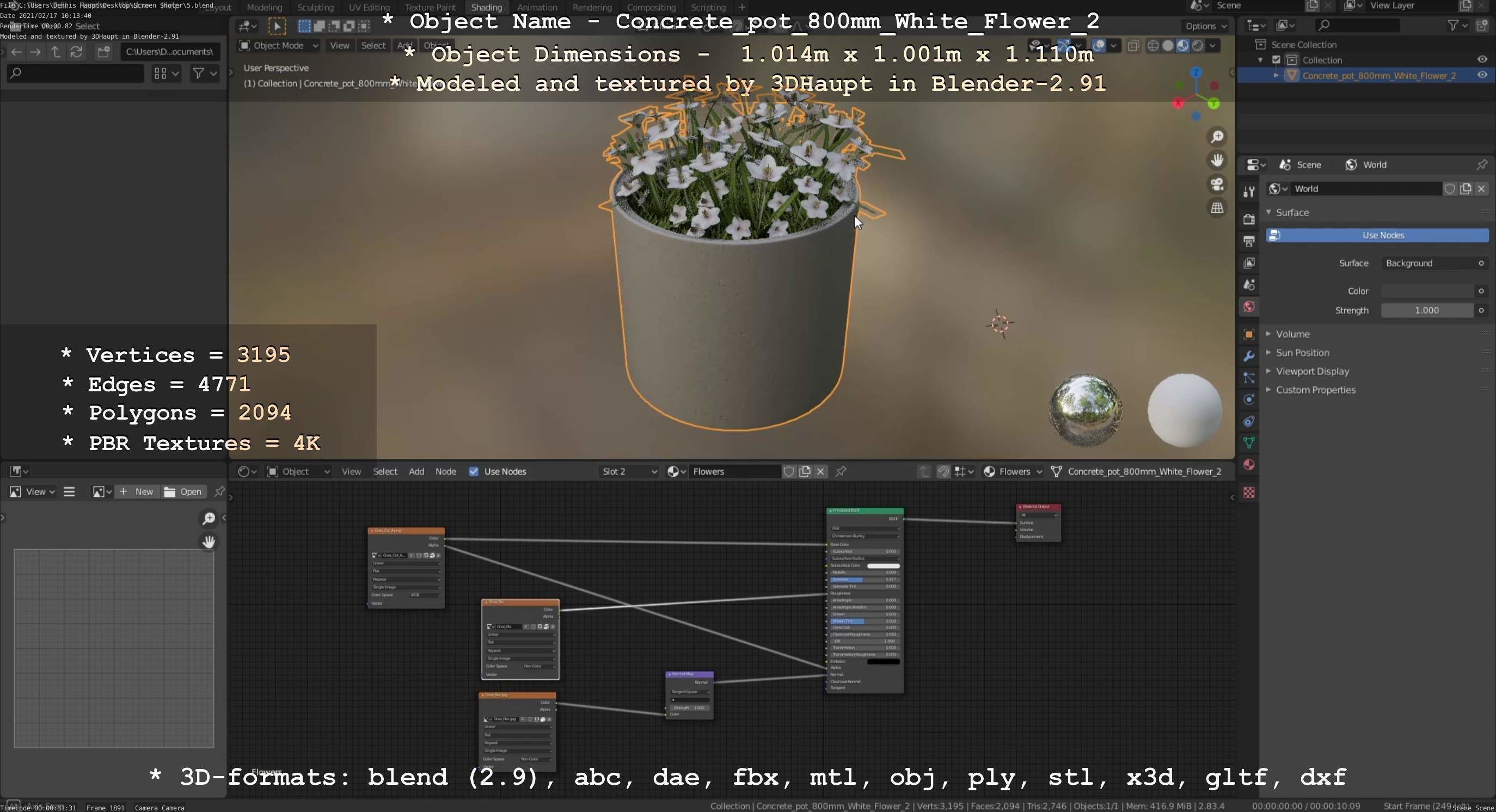 Concrete Pipe Pot 800mm with White Version 2 Low-poly 3D model_117