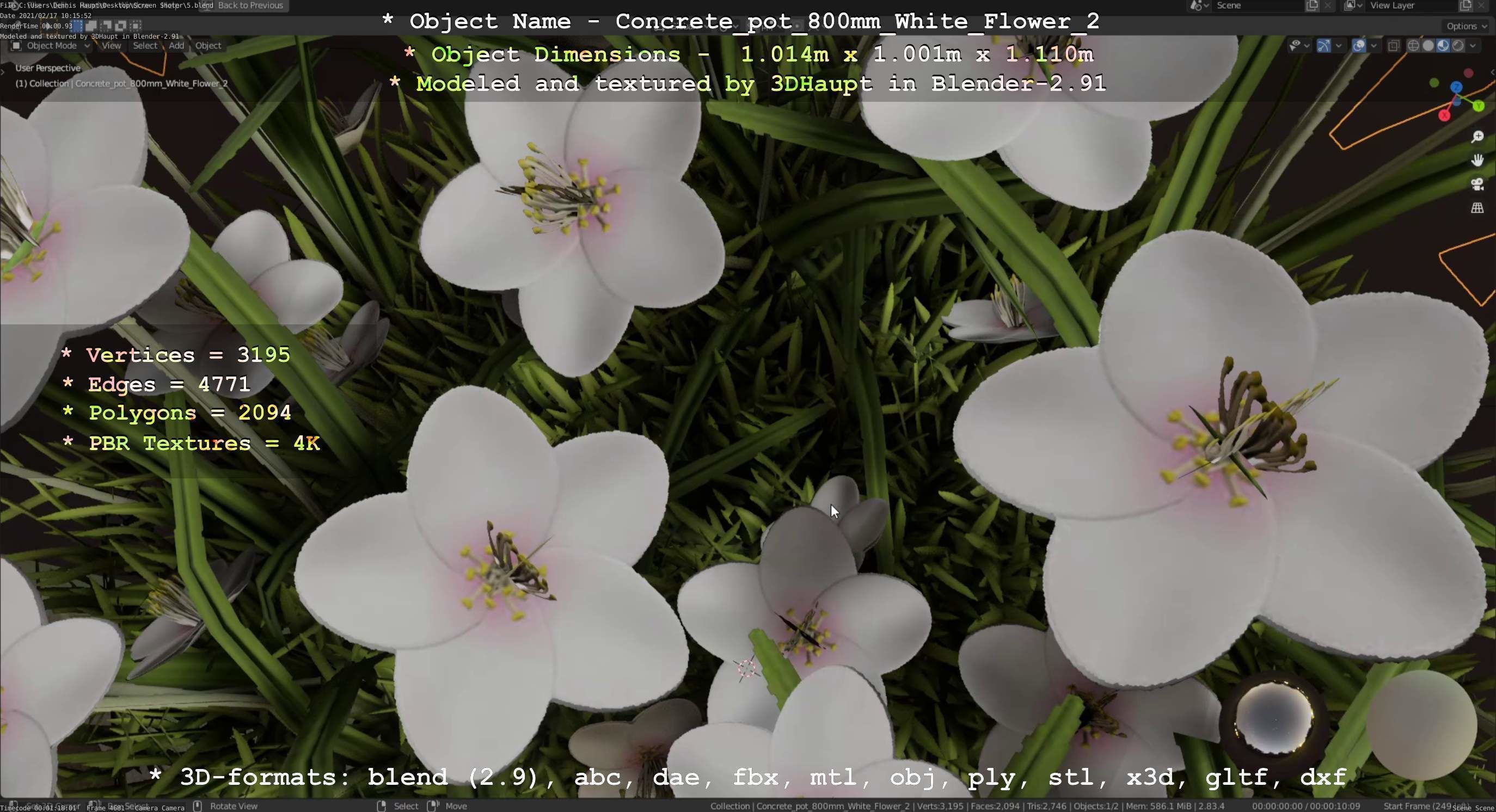 Concrete Pipe Pot 800mm with White Version 2 Low-poly 3D model_22