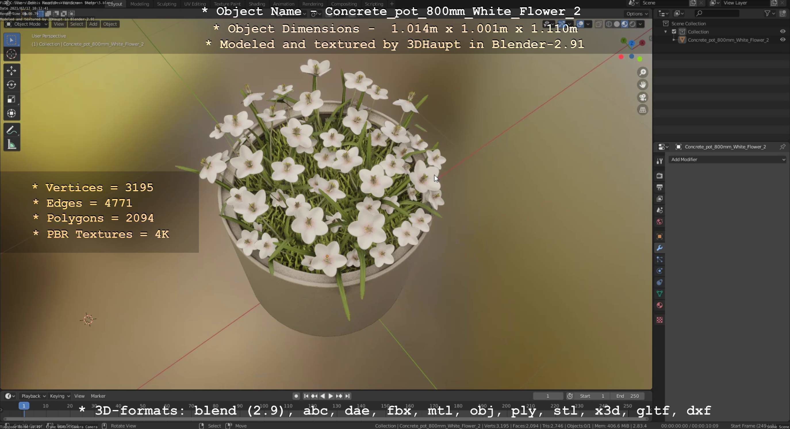 Concrete Pipe Pot 800mm with White Version 2 Low-poly 3D model_78