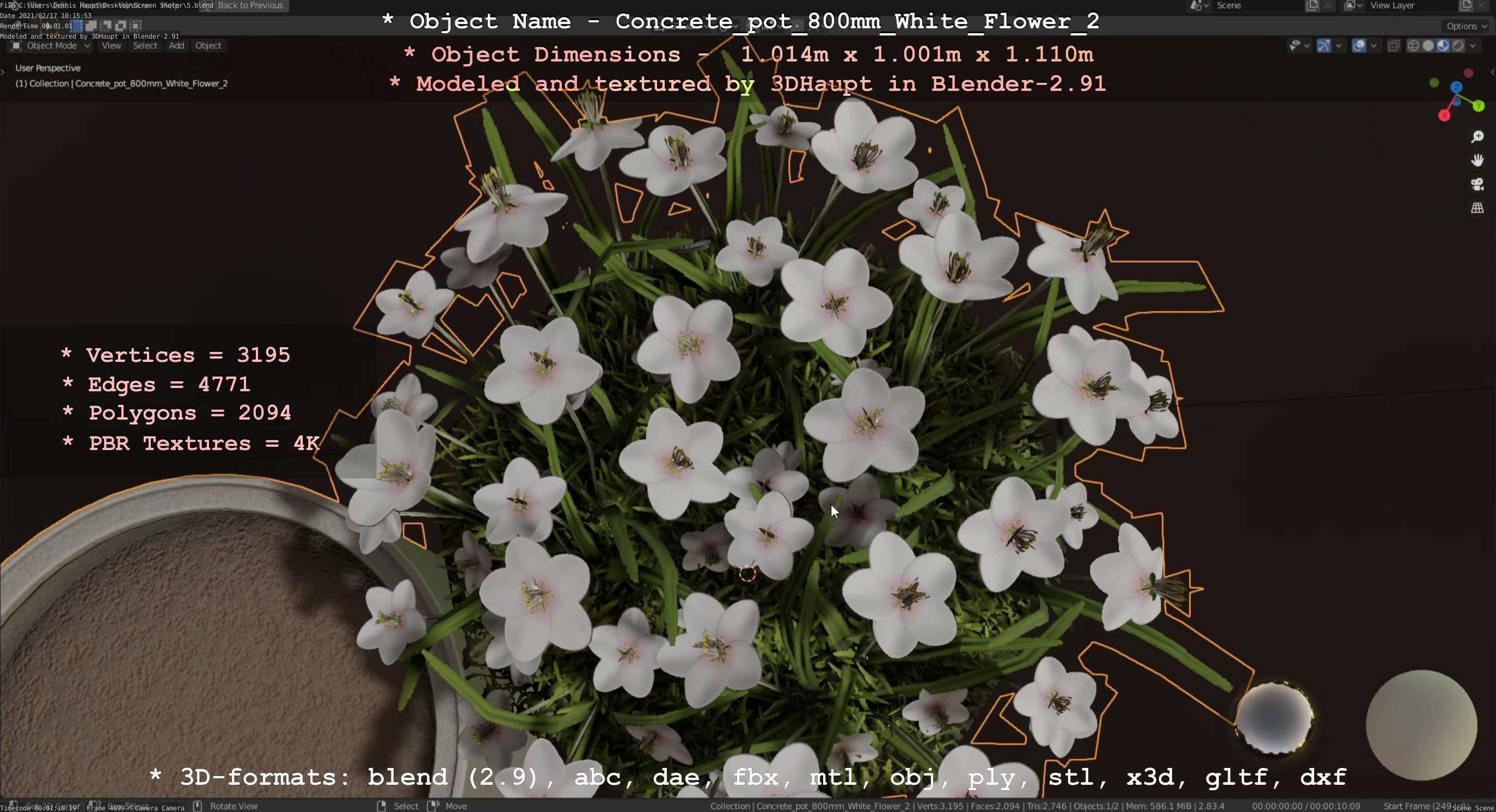 Concrete Pipe Pot 800mm with White Version 2 Low-poly 3D model_23