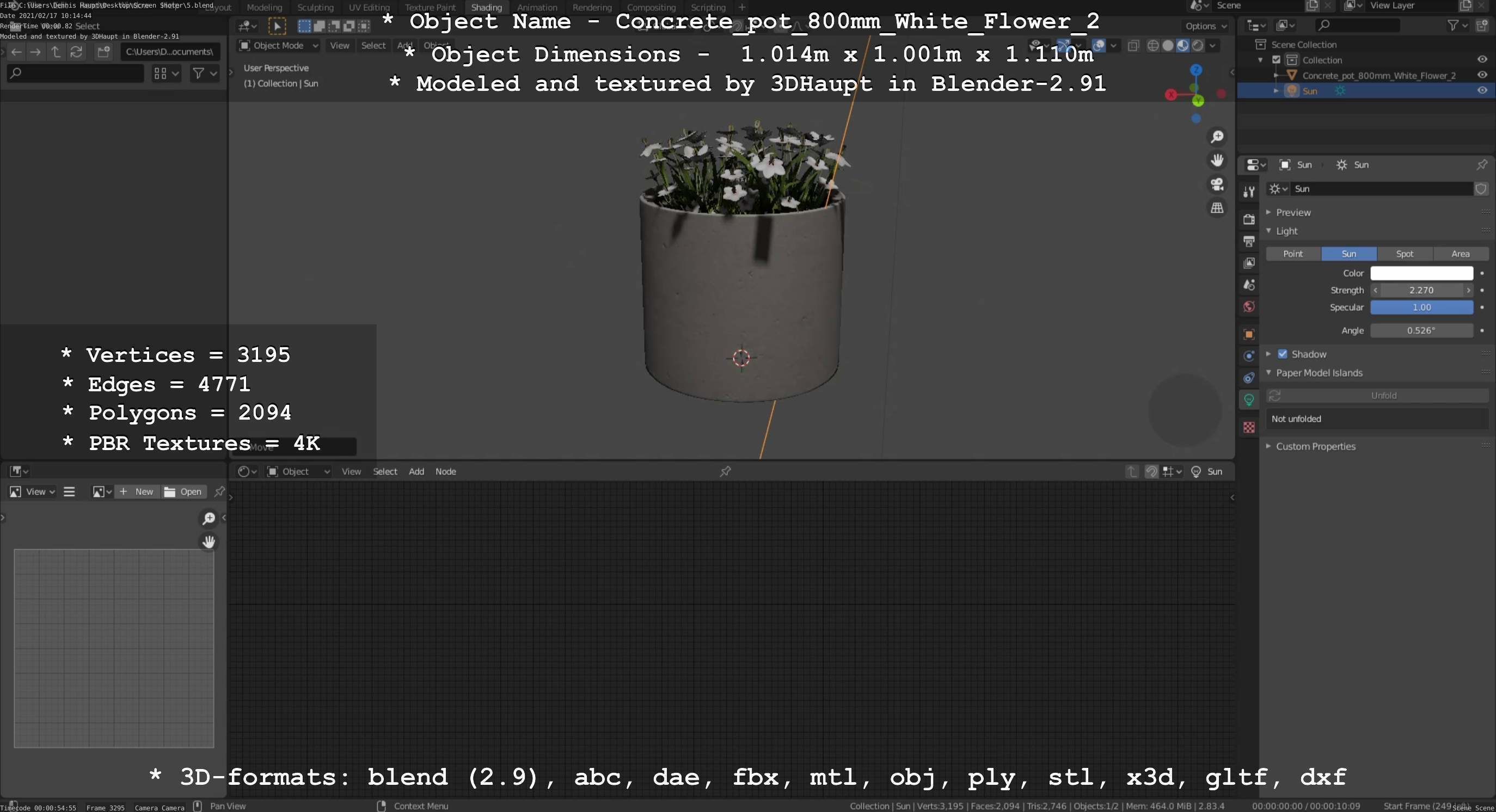 Concrete Pipe Pot 800mm with White Version 2 Low-poly 3D model_12