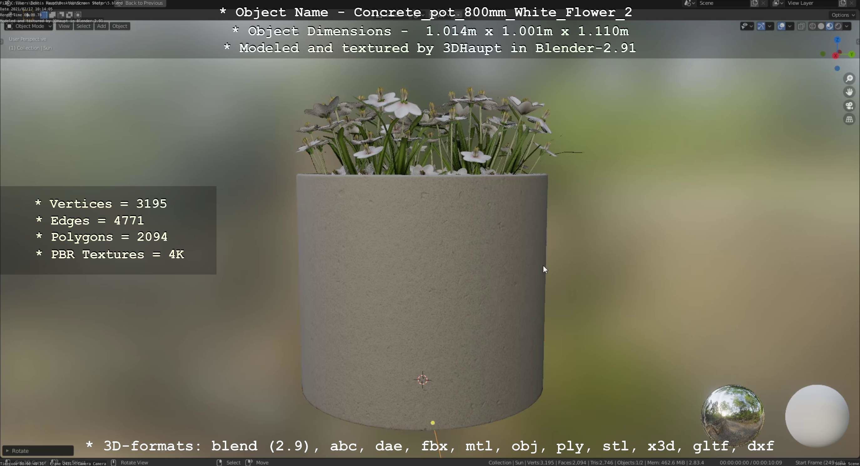 Concrete Pipe Pot 800mm with White Version 2 Low-poly 3D model_47