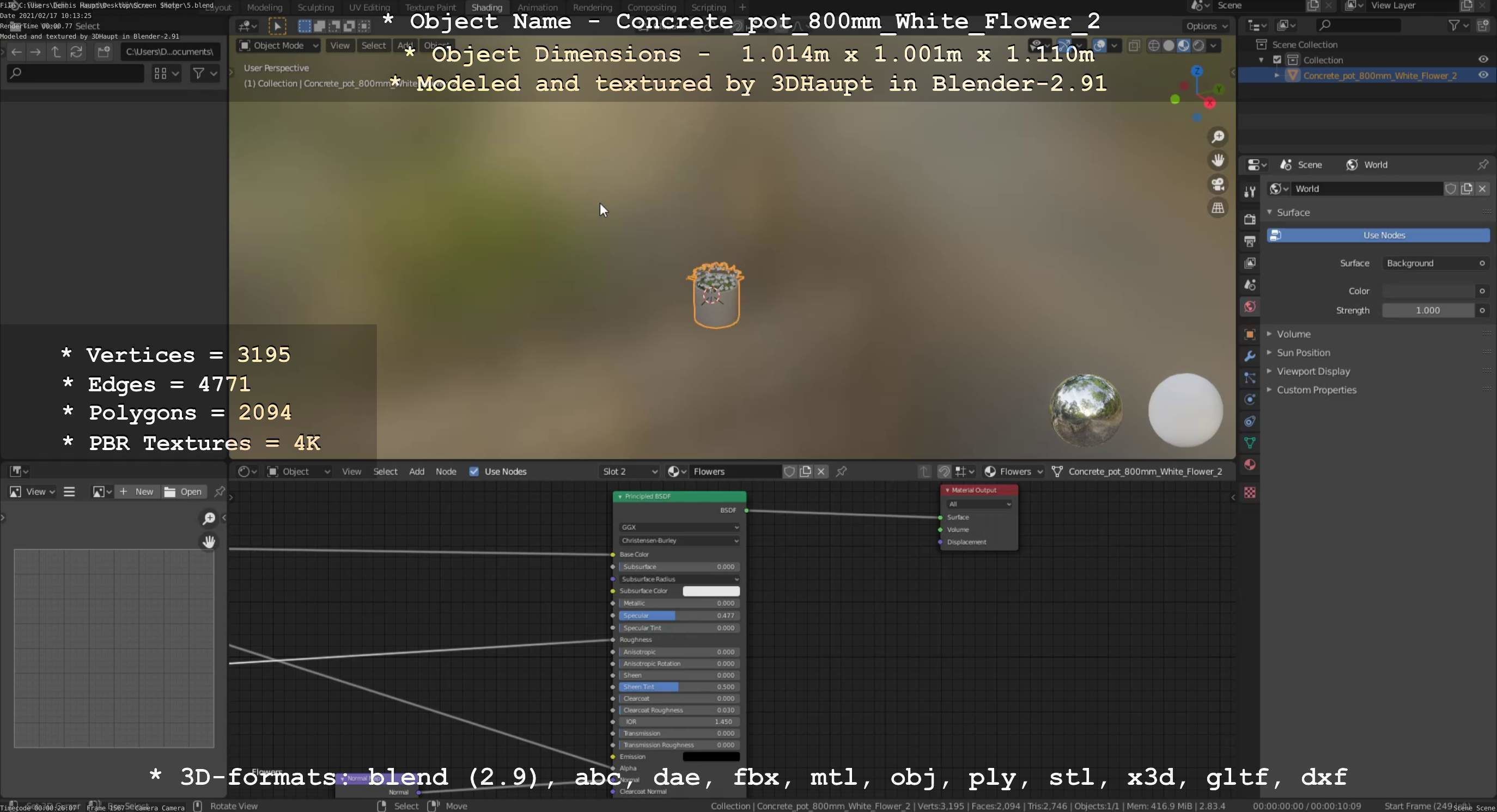 Concrete Pipe Pot 800mm with White Version 2 Low-poly 3D model_109