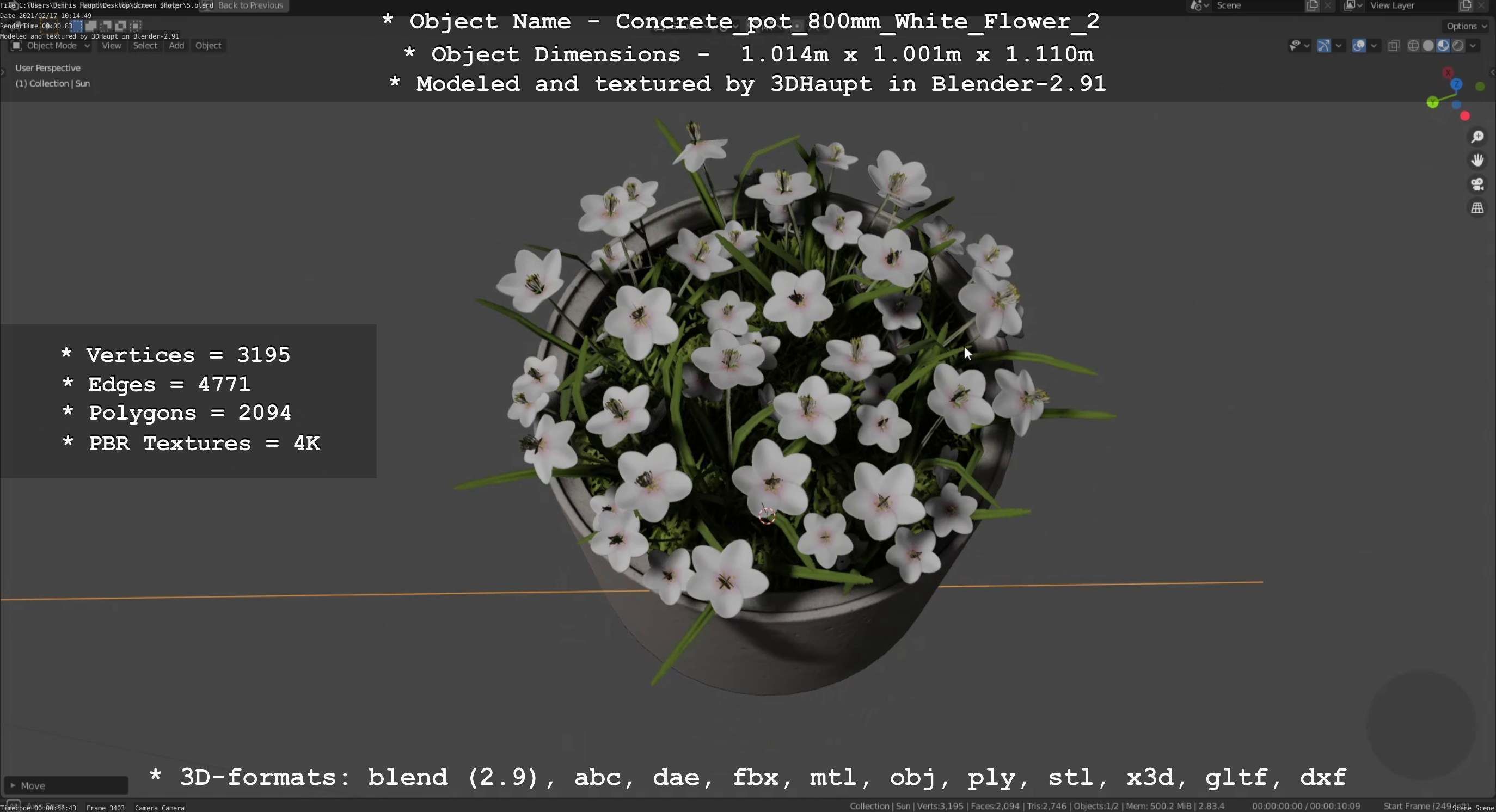 Concrete Pipe Pot 800mm with White Version 2 Low-poly 3D model_14