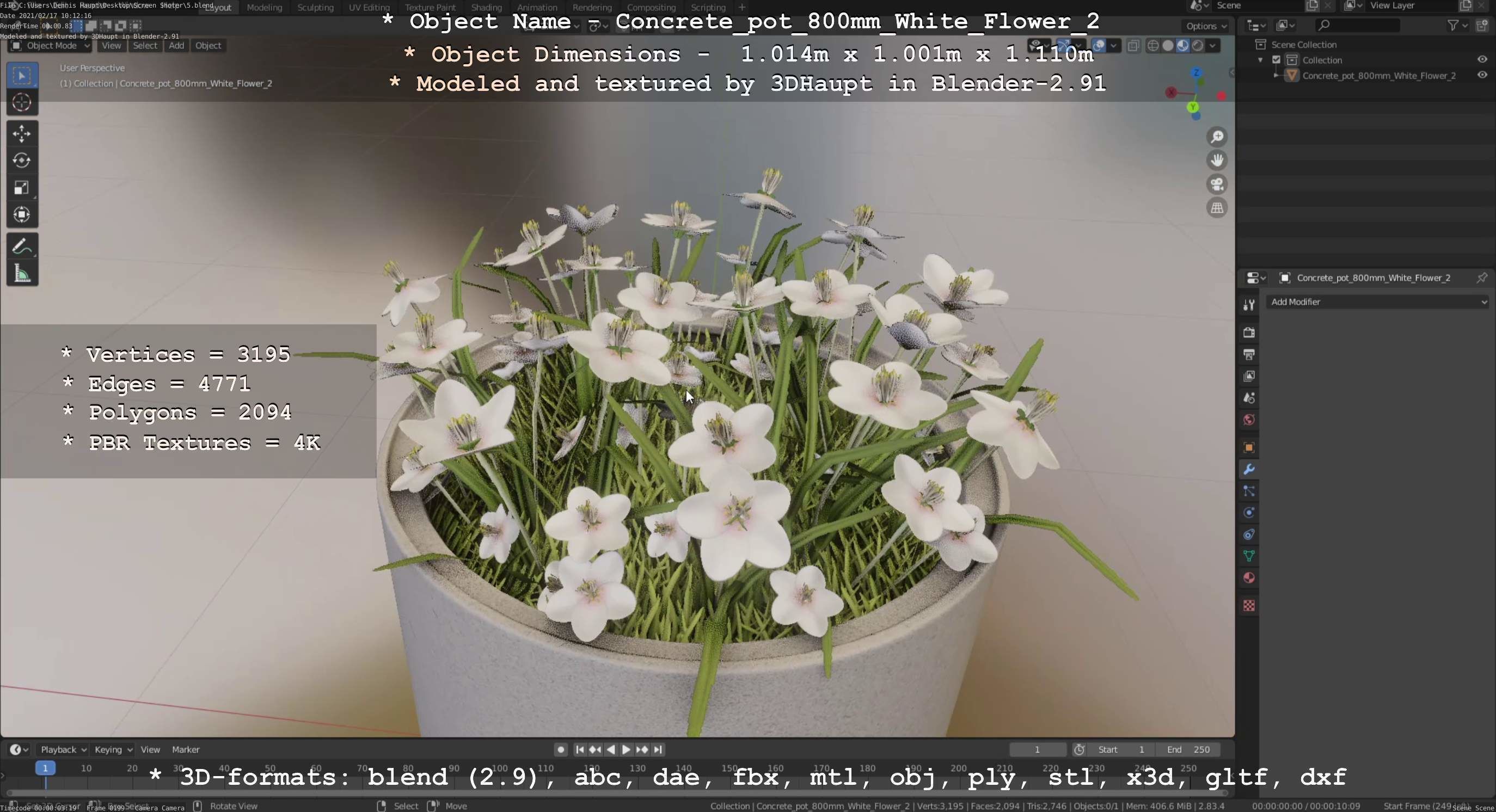 Concrete Pipe Pot 800mm with White Version 2 Low-poly 3D model_66