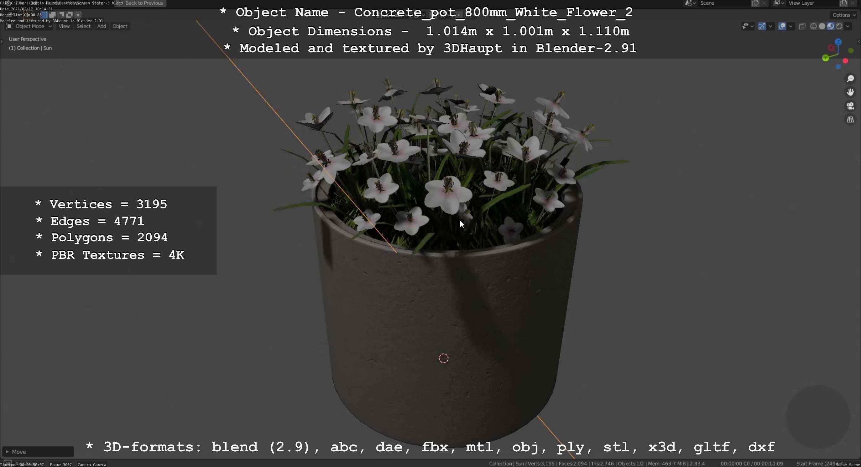 Concrete Pipe Pot 800mm with White Version 2 Low-poly 3D model_10