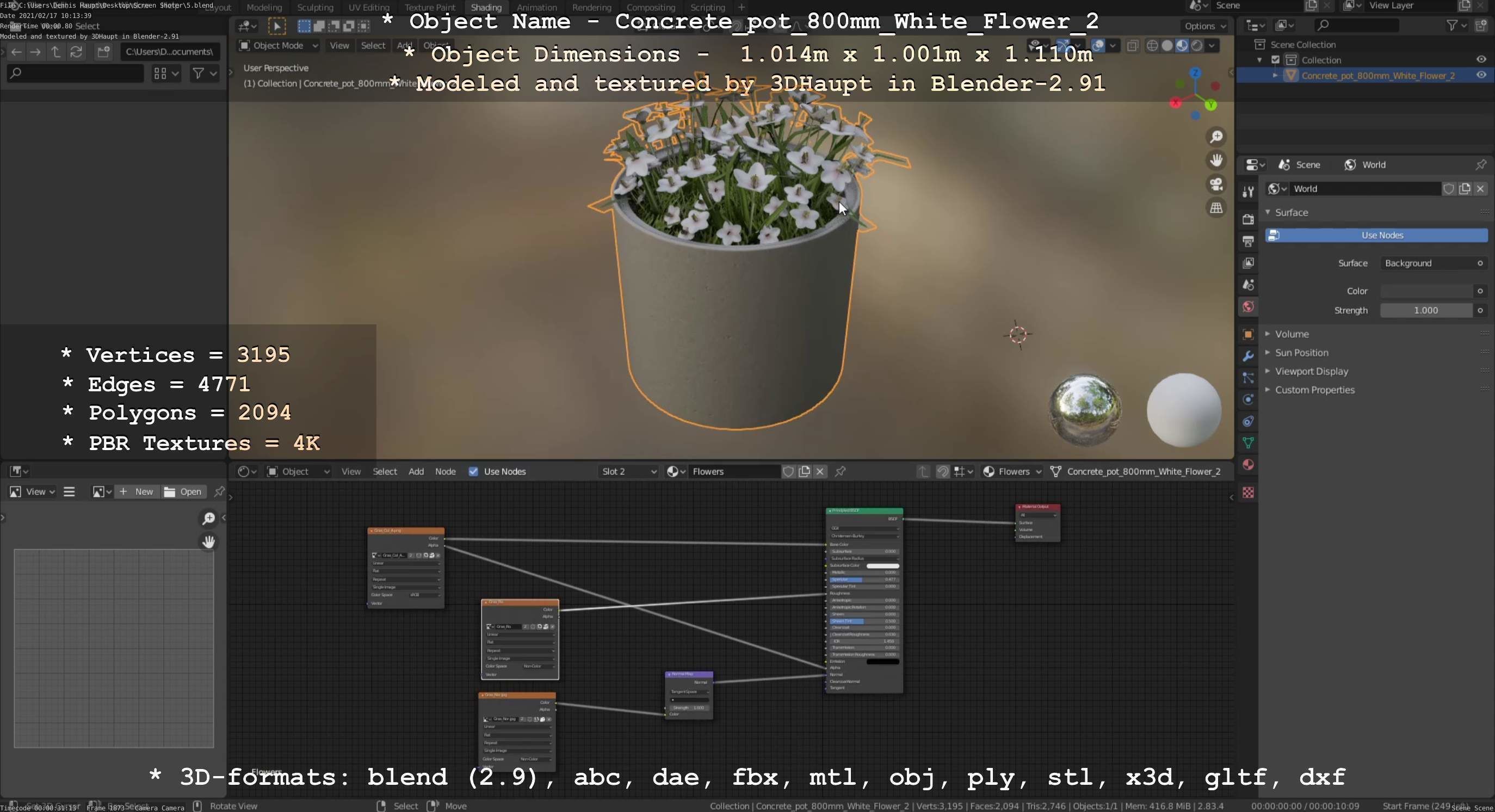 Concrete Pipe Pot 800mm with White Version 2 Low-poly 3D model_116