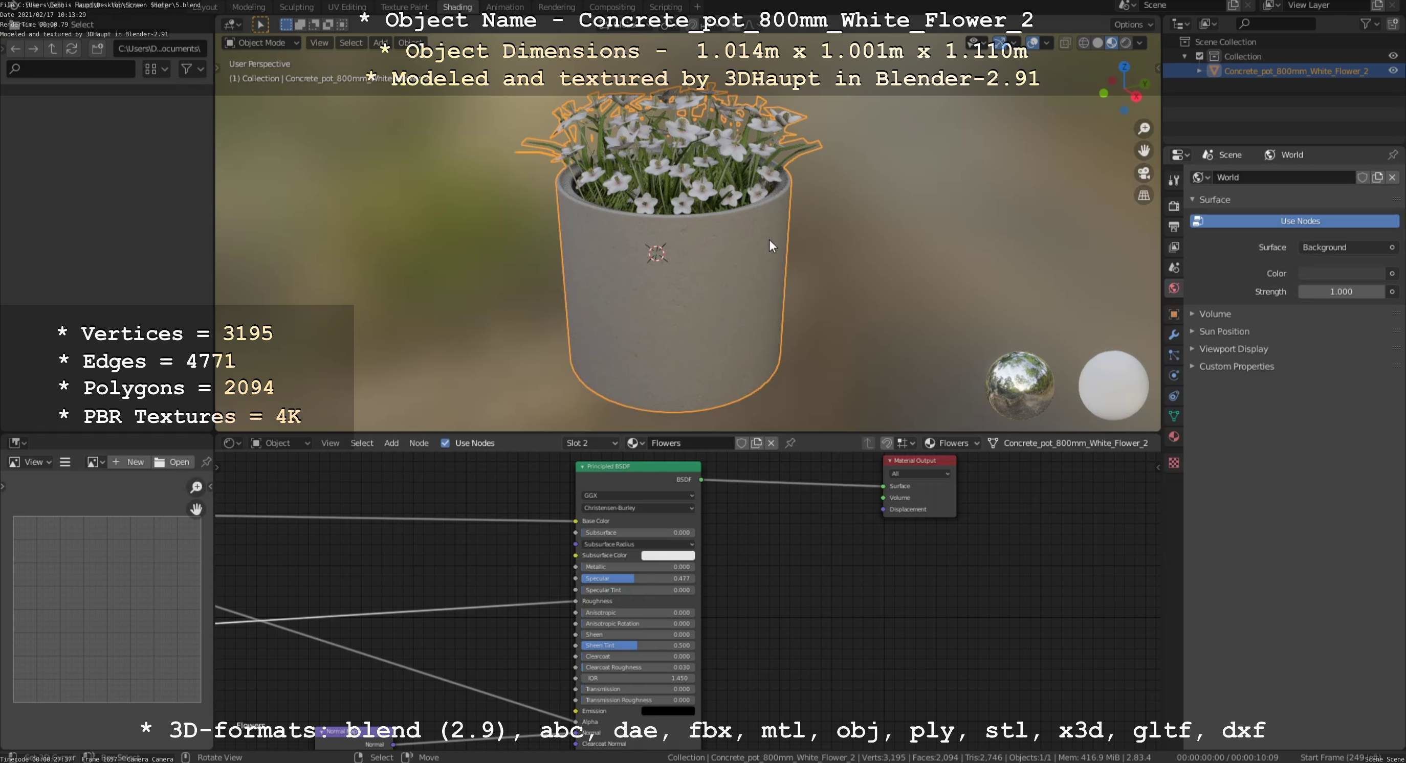Concrete Pipe Pot 800mm with White Version 2 Low-poly 3D model_114