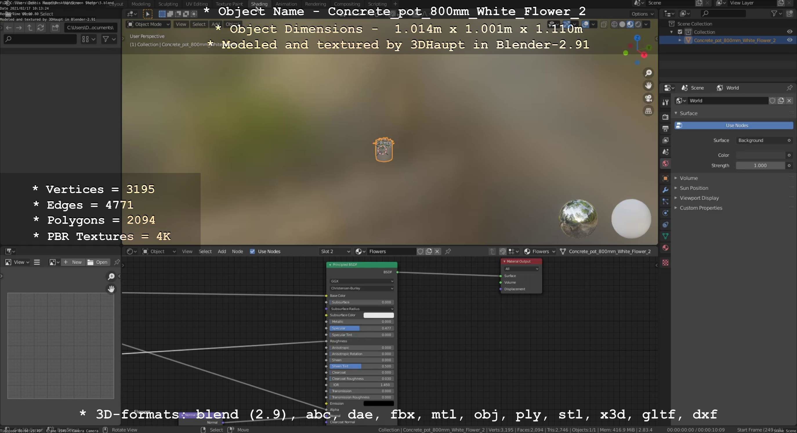 Concrete Pipe Pot 800mm with White Version 2 Low-poly 3D model_108