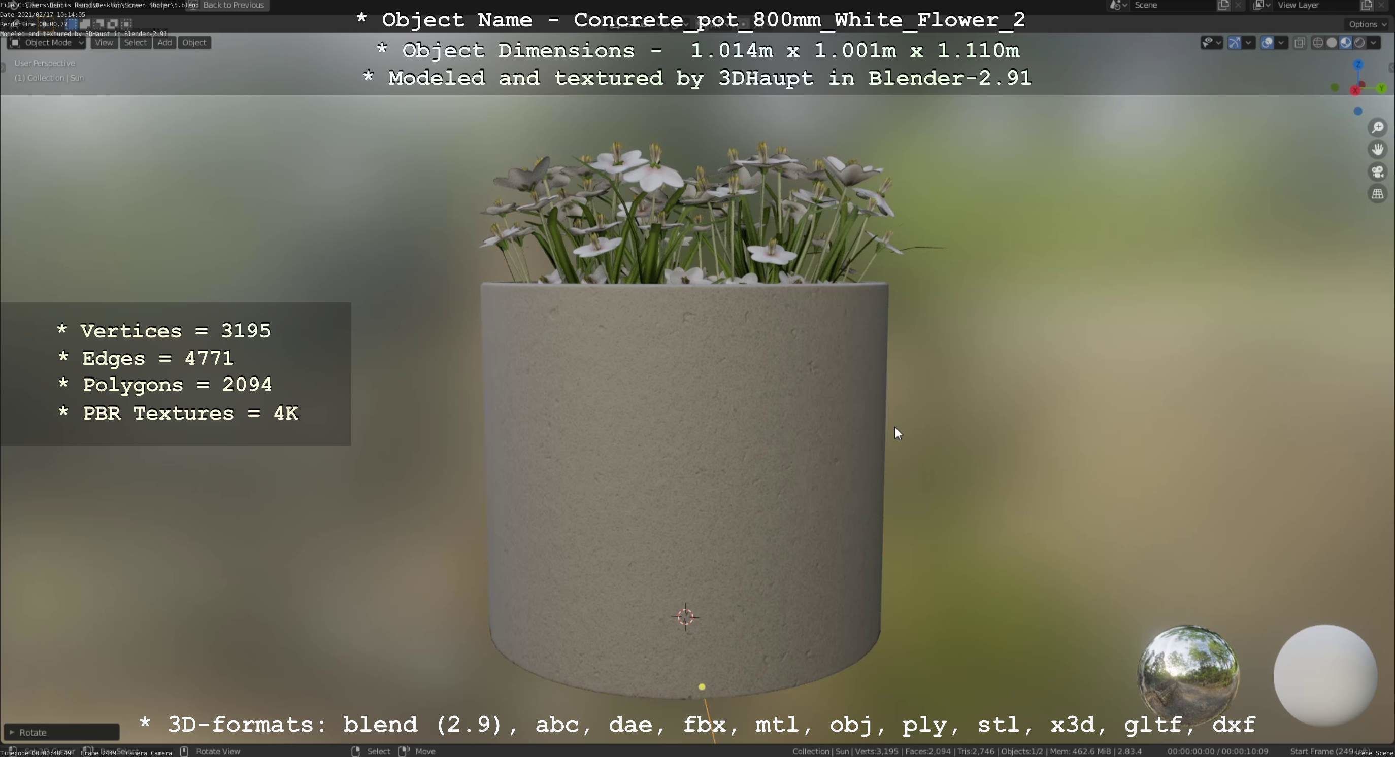 Concrete Pipe Pot 800mm with White Version 2 Low-poly 3D model_48