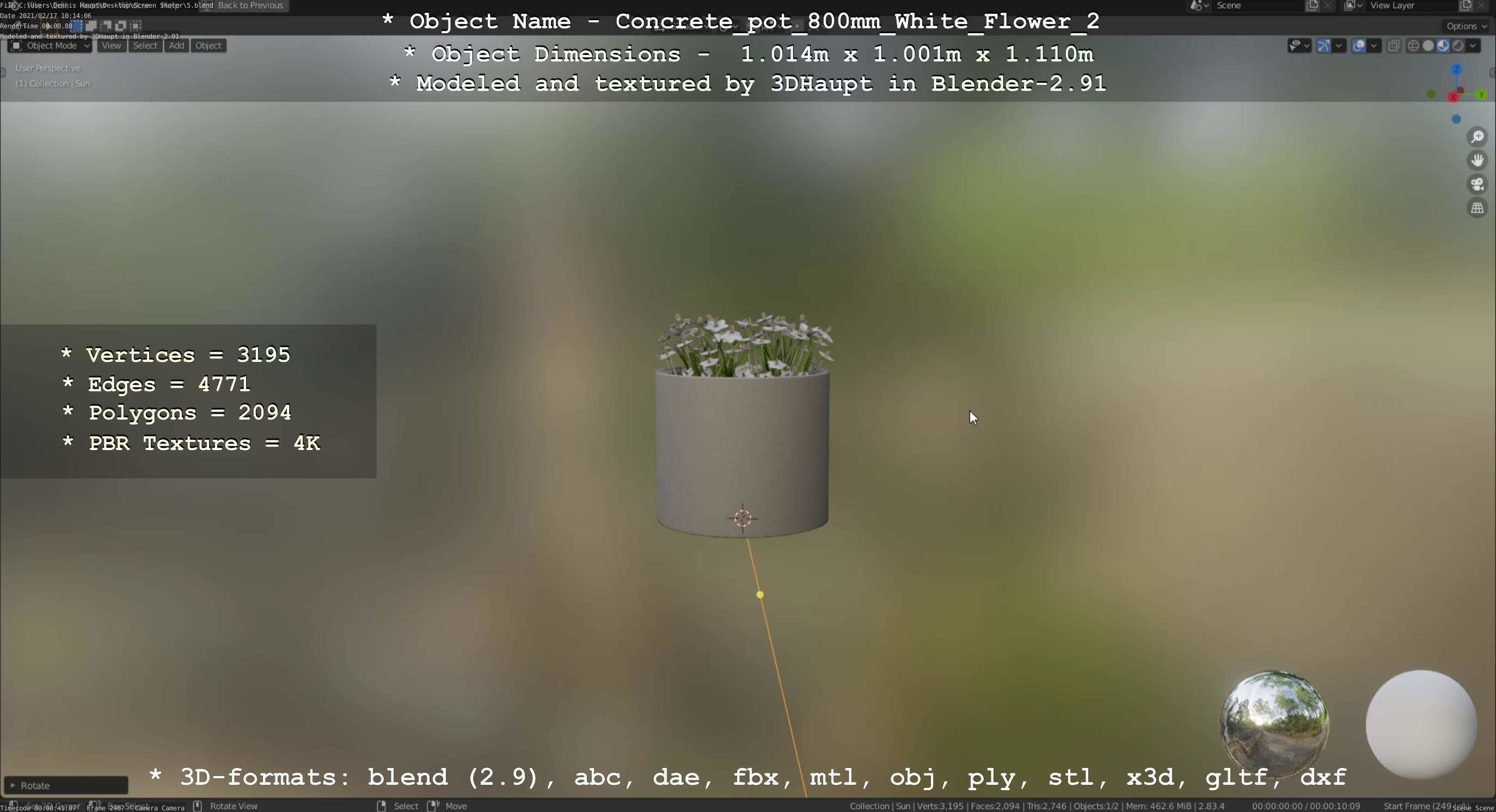 Concrete Pipe Pot 800mm with White Version 2 Low-poly 3D model_49