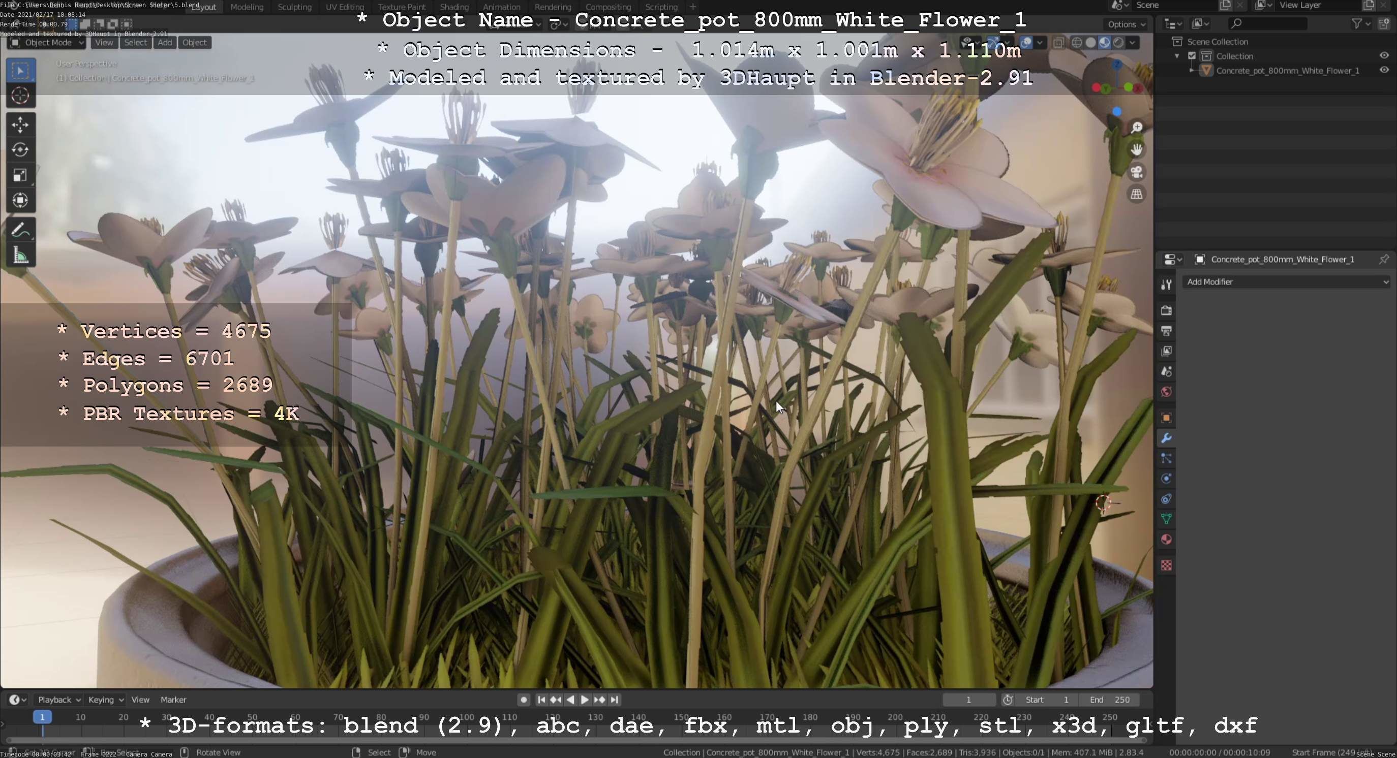 Concrete Pipe Pot 800mm with White Version 1 Low-poly 3D model_48