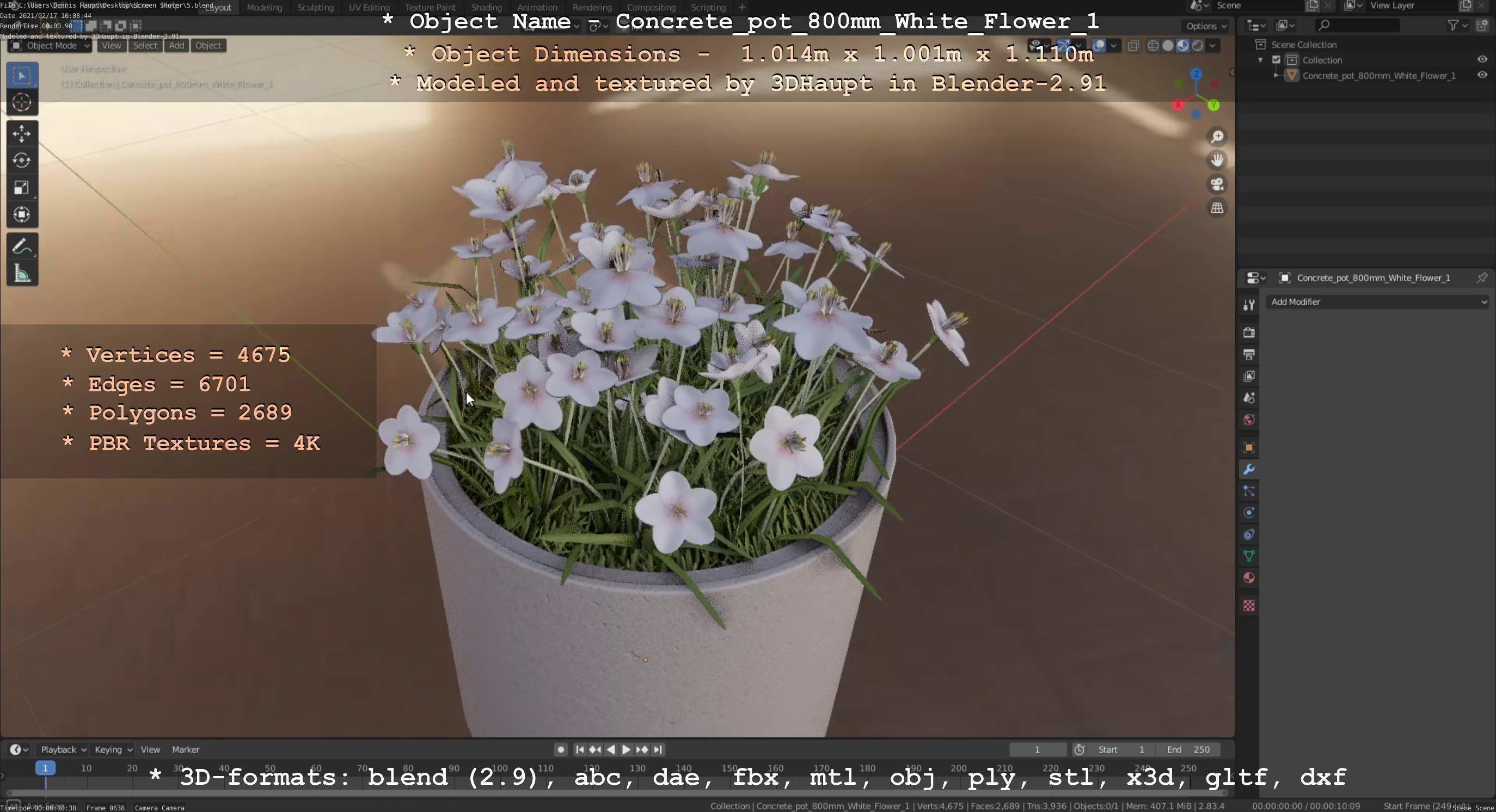 Concrete Pipe Pot 800mm with White Version 1 Low-poly 3D model_80
