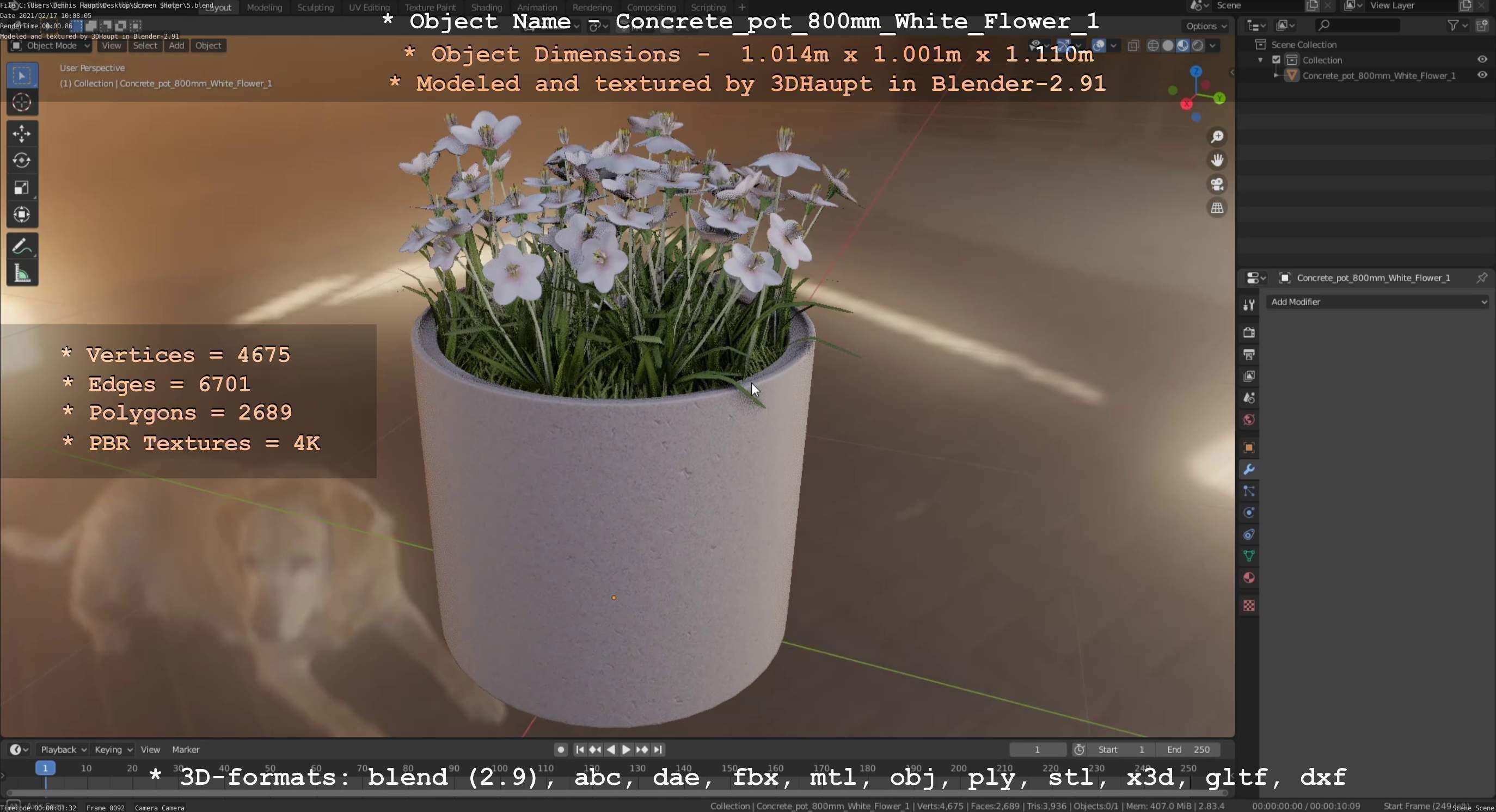 Concrete Pipe Pot 800mm with White Version 1 Low-poly 3D model_49