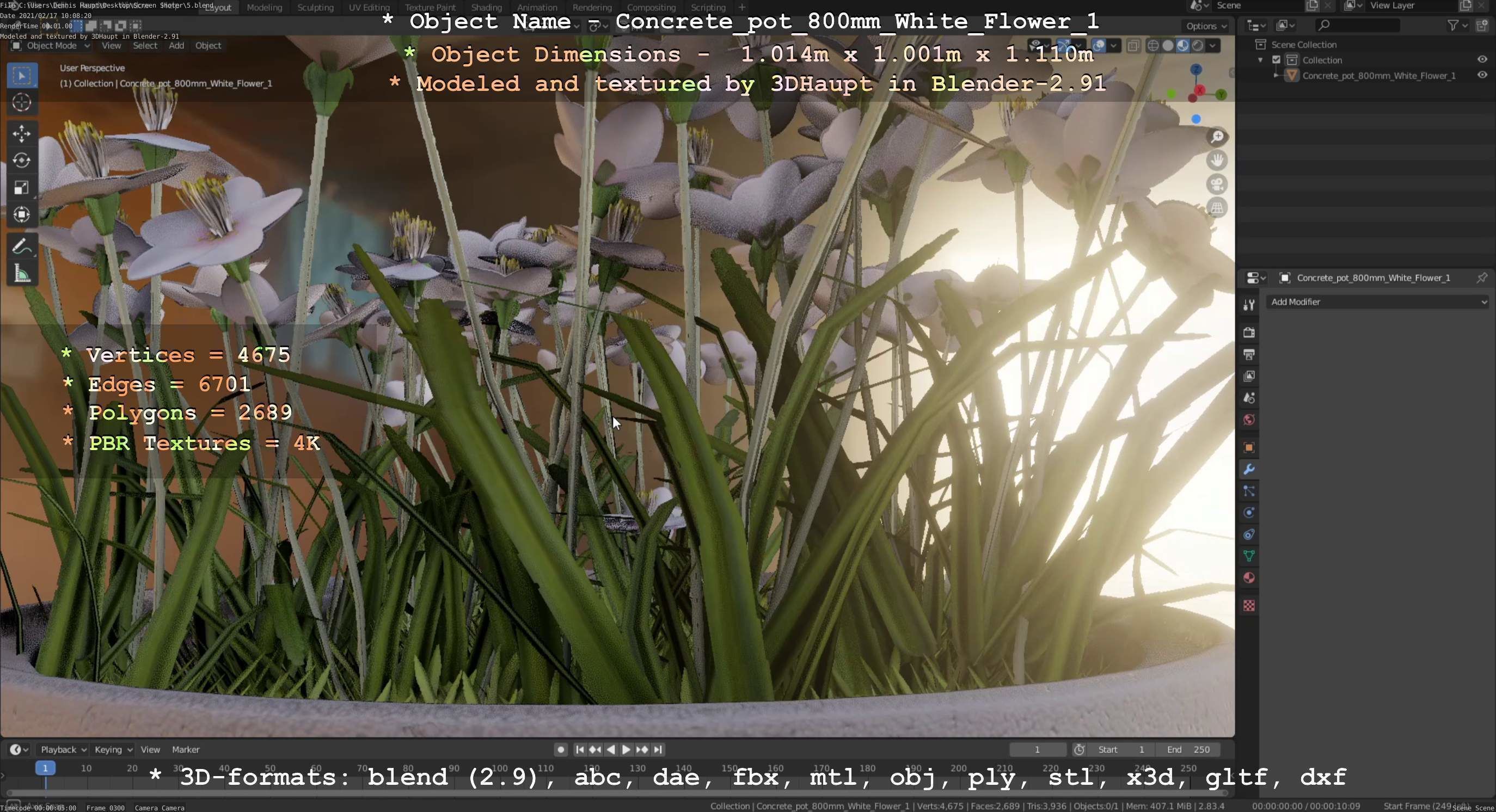 Concrete Pipe Pot 800mm with White Version 1 Low-poly 3D model_58