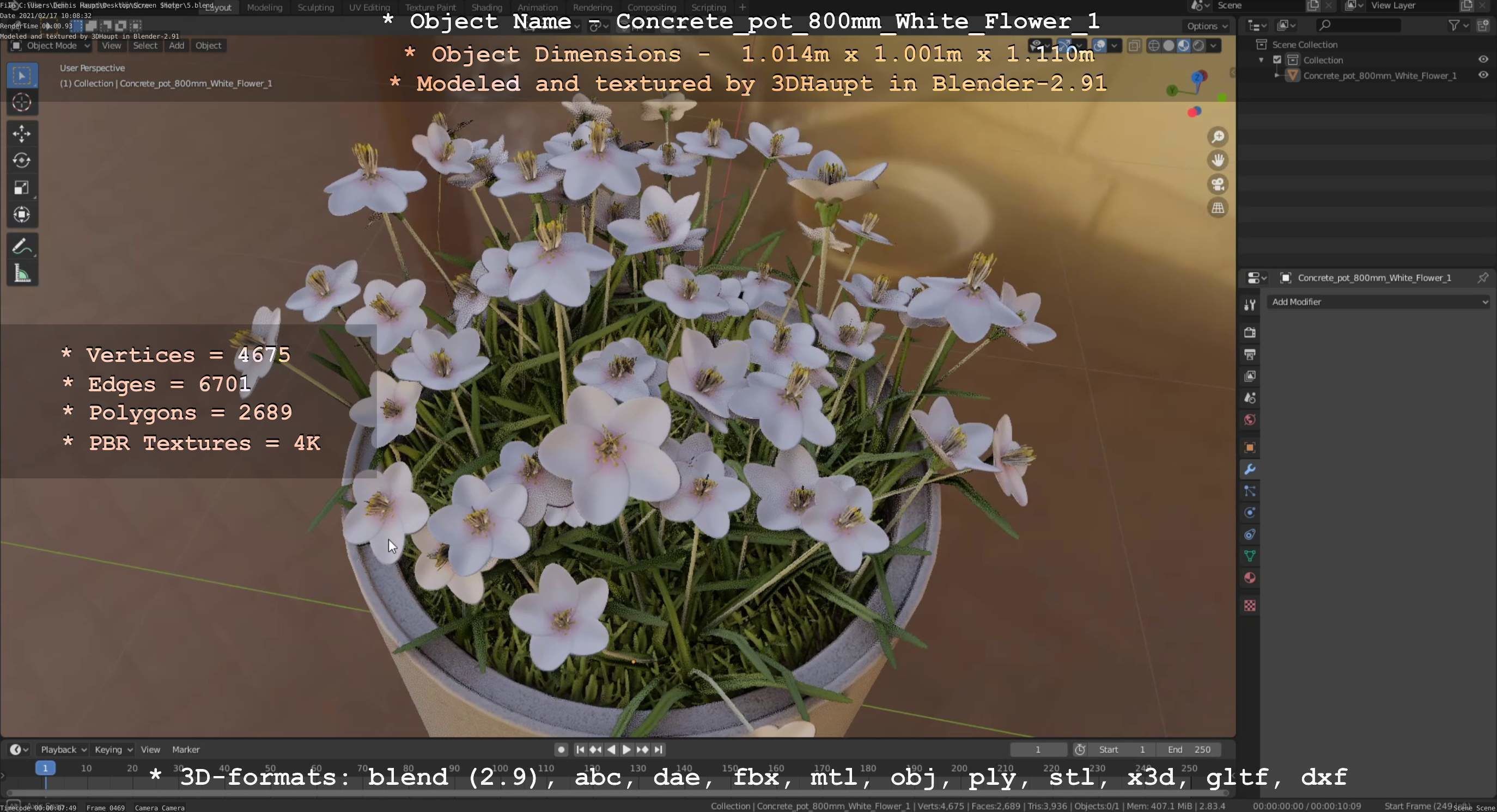 Concrete Pipe Pot 800mm with White Version 1 Low-poly 3D model_67