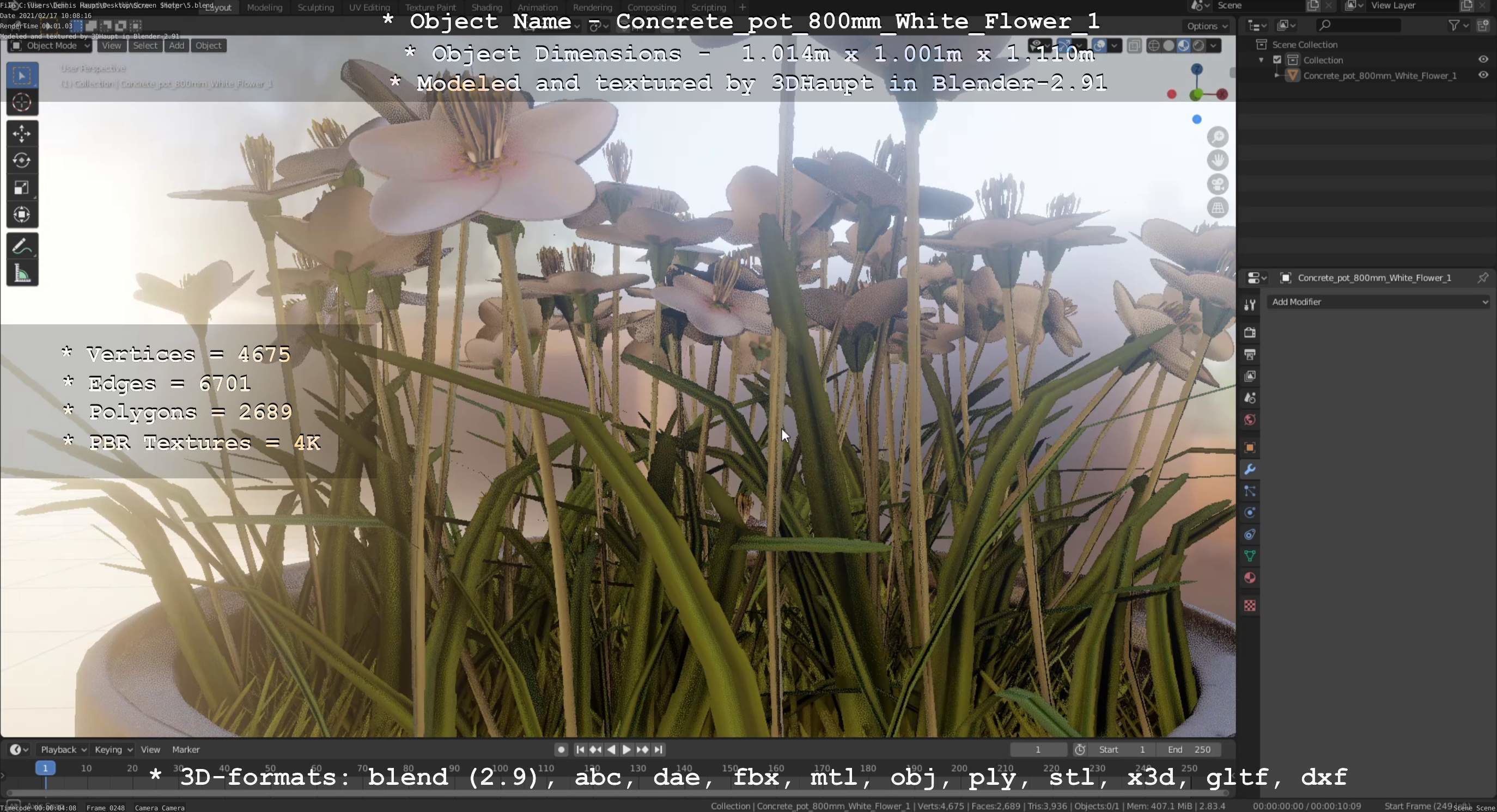 Concrete Pipe Pot 800mm with White Version 1 Low-poly 3D model_52