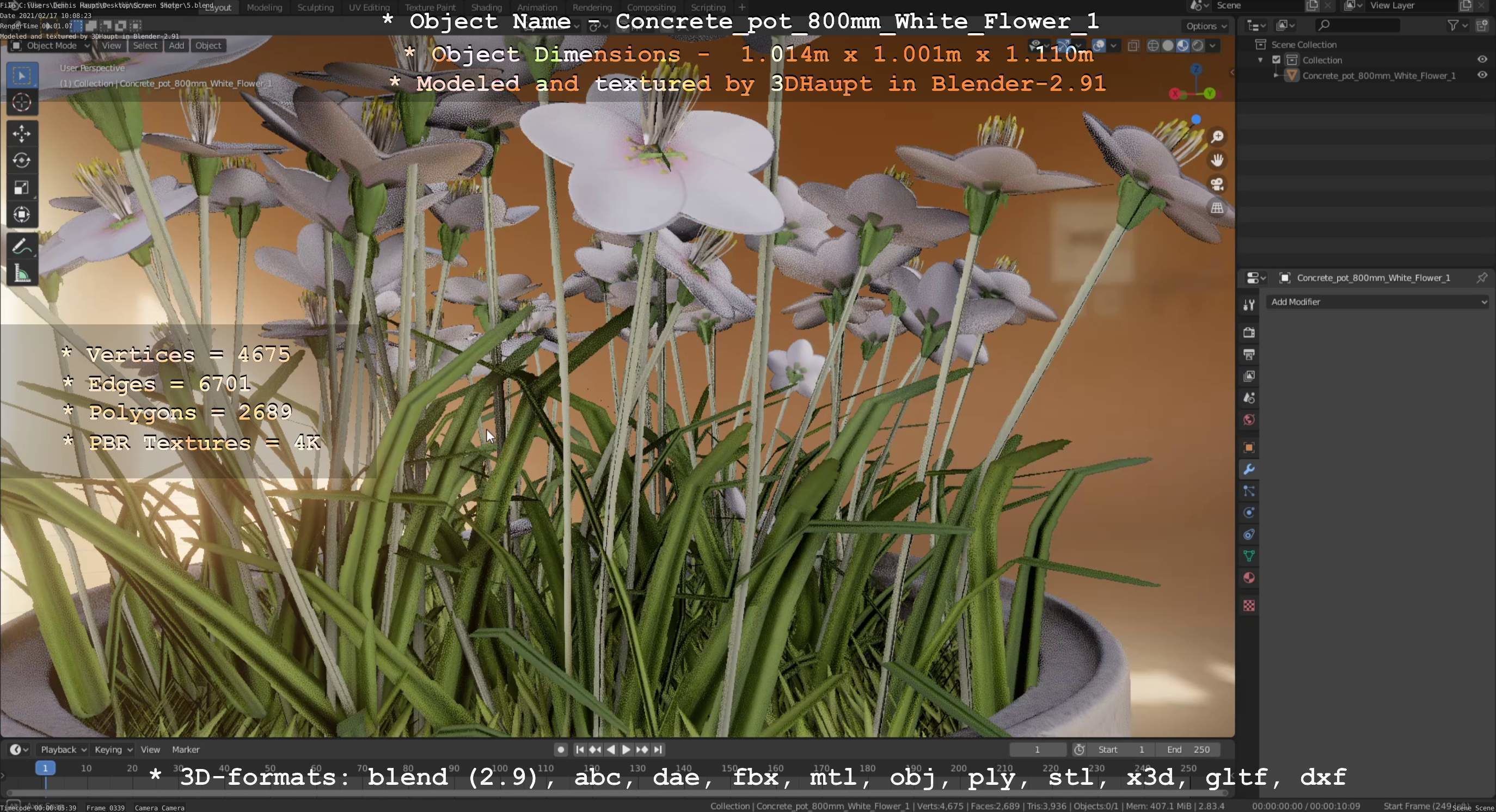 Concrete Pipe Pot 800mm with White Version 1 Low-poly 3D model_62