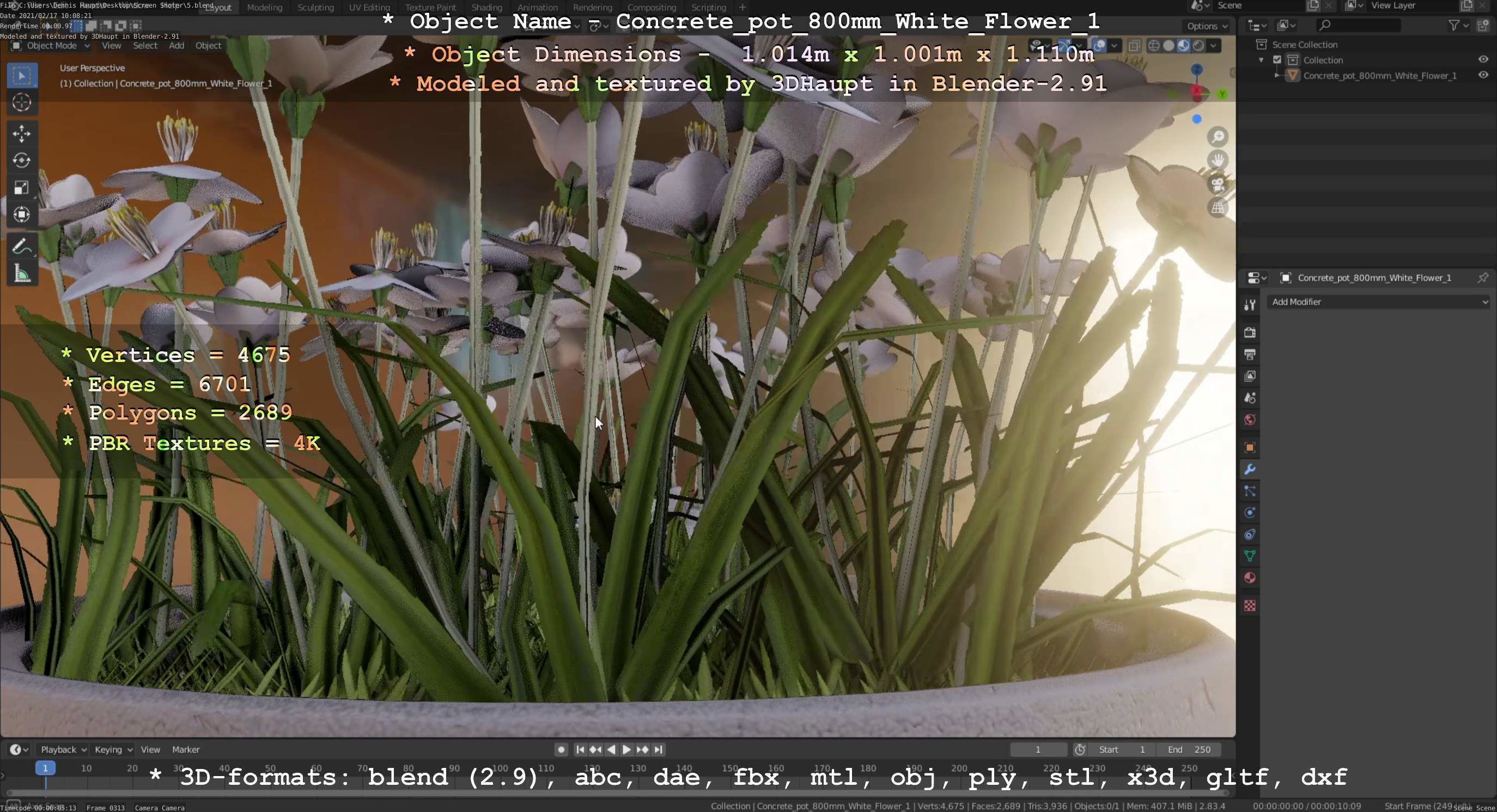 Concrete Pipe Pot 800mm with White Version 1 Low-poly 3D model_57