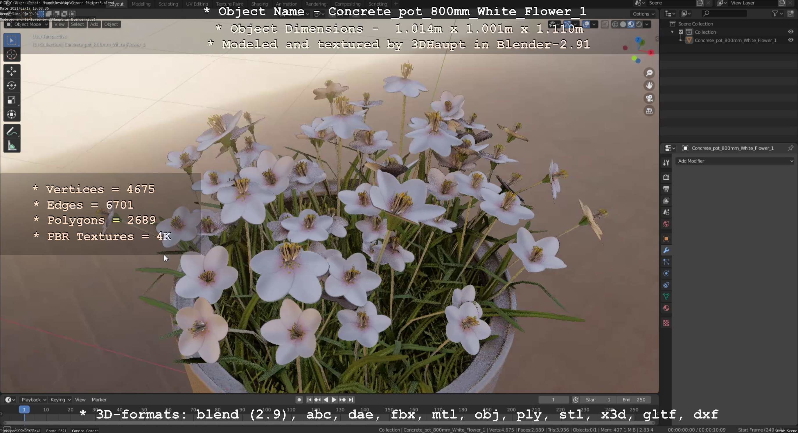 Concrete Pipe Pot 800mm with White Version 1 Low-poly 3D model_64