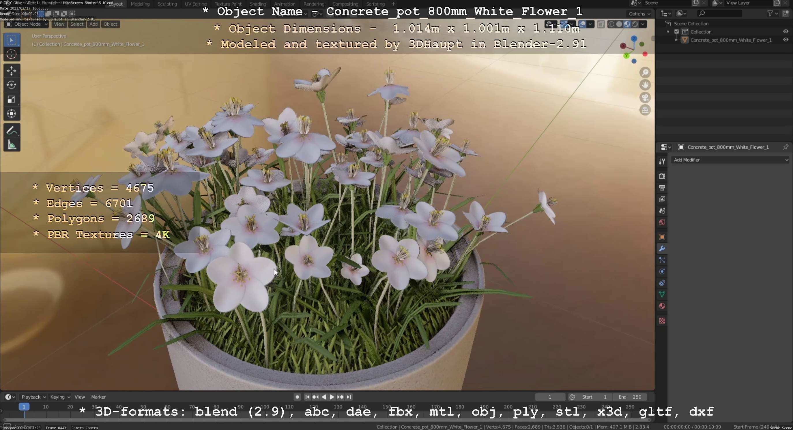 Concrete Pipe Pot 800mm with White Version 1 Low-poly 3D model_61