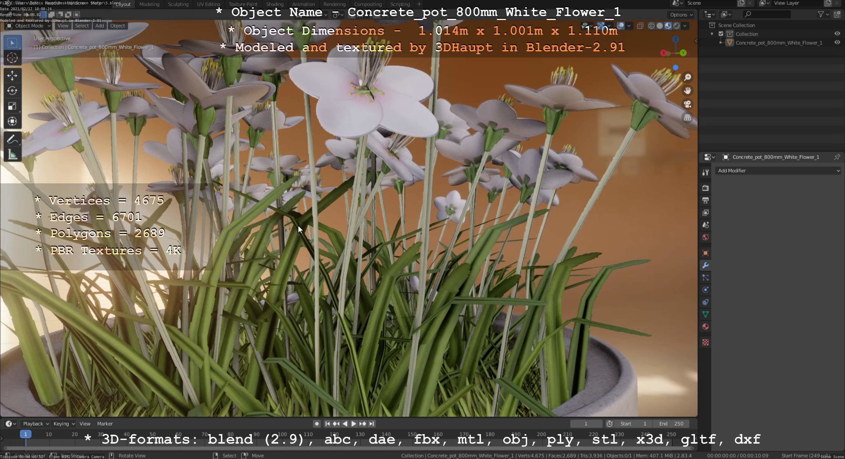 Concrete Pipe Pot 800mm with White Version 1 Low-poly 3D model_56