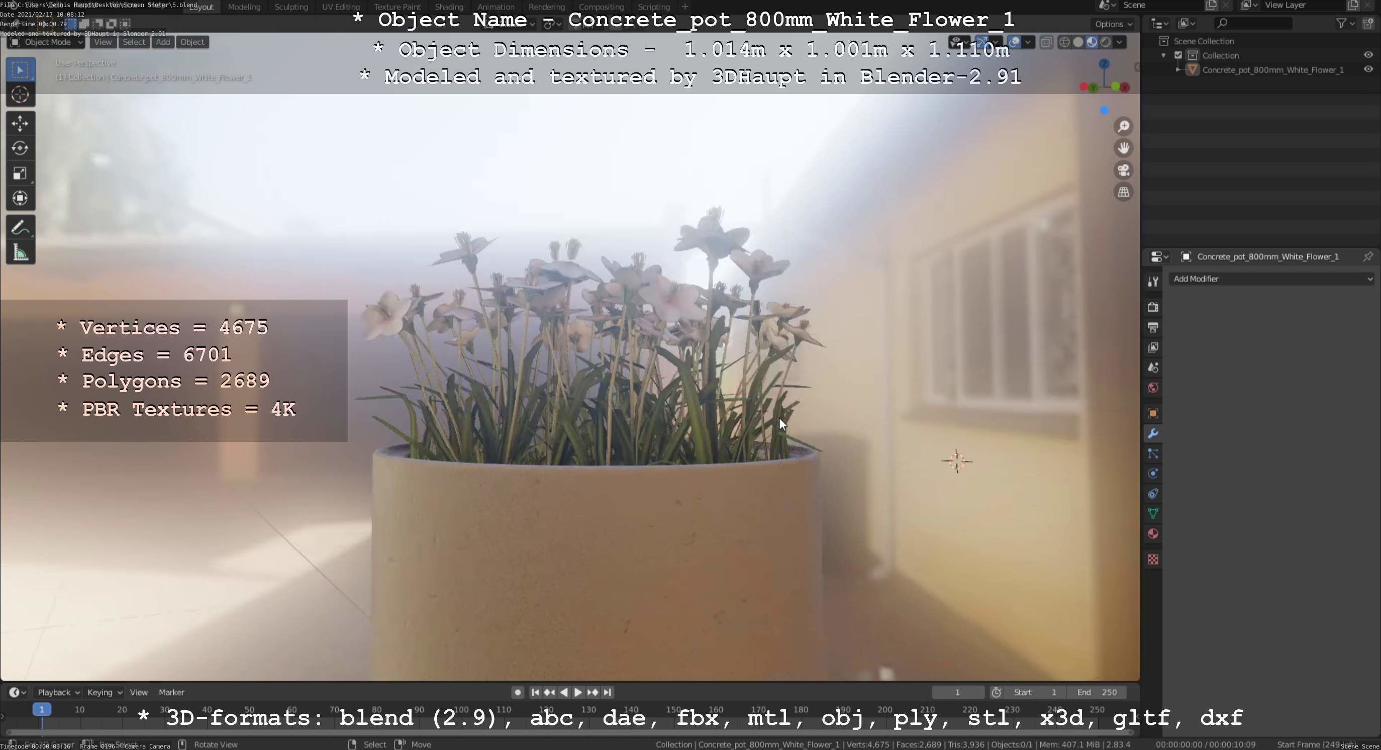 Concrete Pipe Pot 800mm with White Version 1 Low-poly 3D model_50