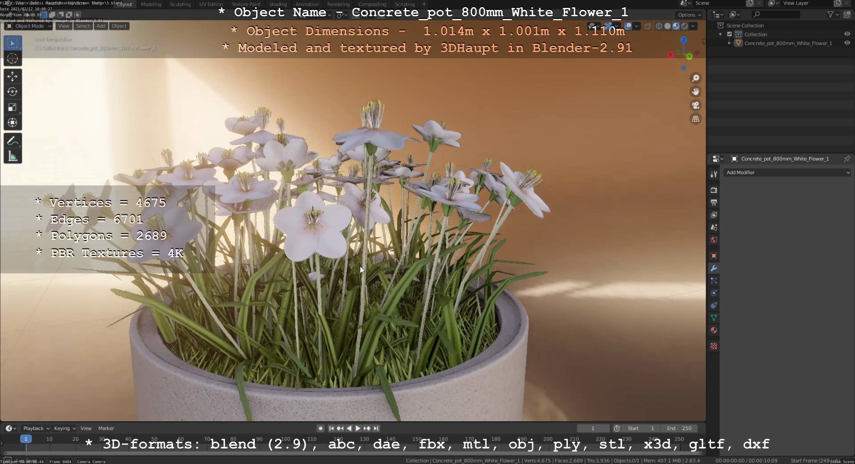 Concrete Pipe Pot 800mm with White Version 1 Low-poly 3D model_55