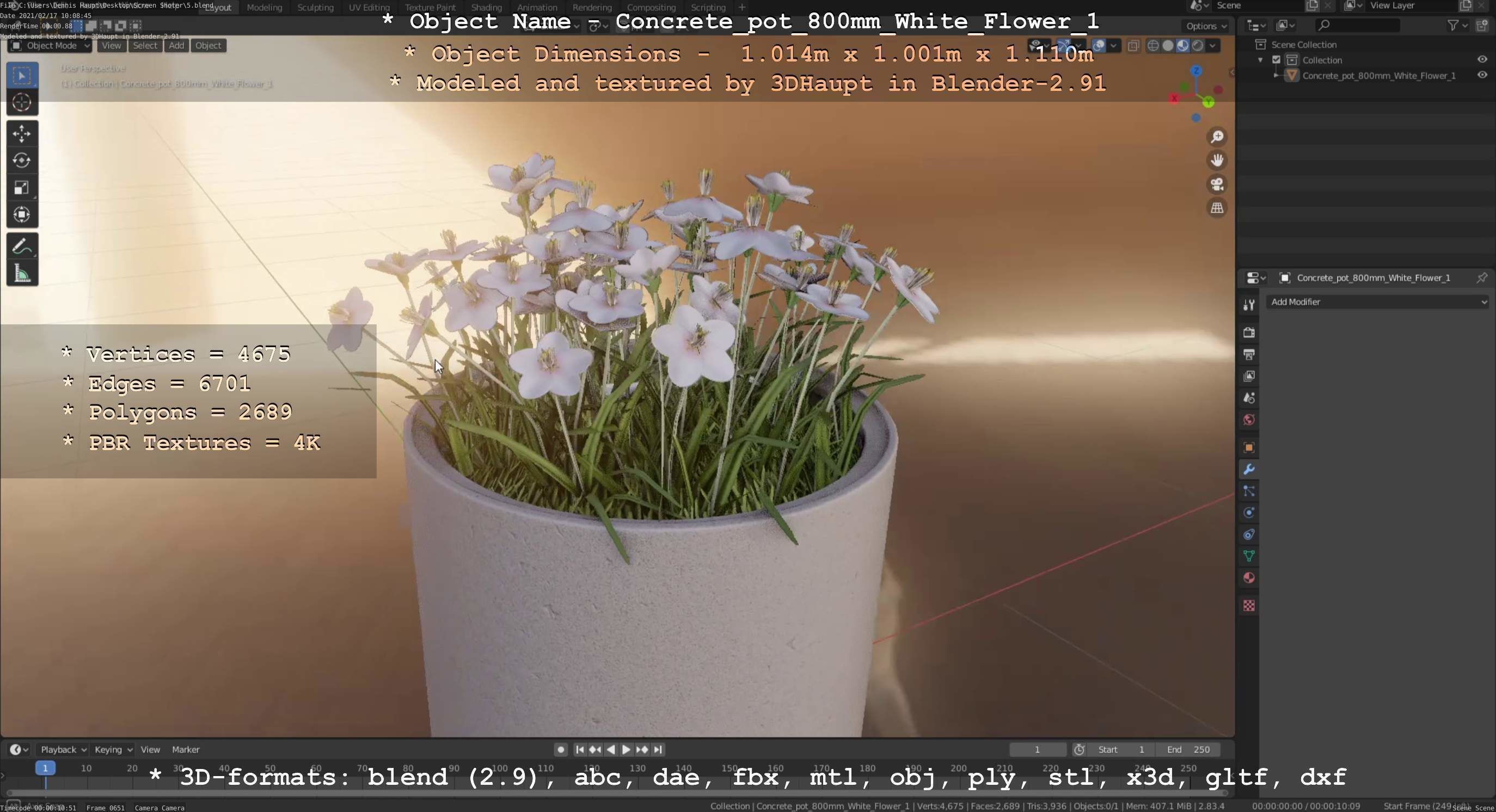 Concrete Pipe Pot 800mm with White Version 1 Low-poly 3D model_75