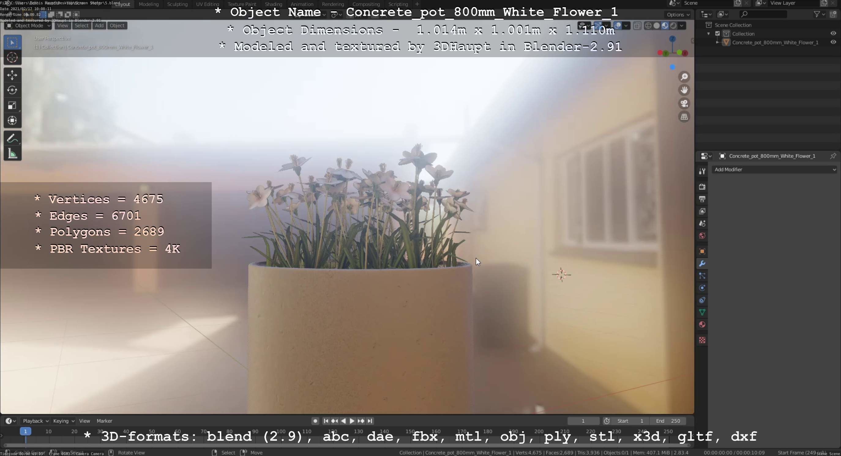 Concrete Pipe Pot 800mm with White Version 1 Low-poly 3D model_43