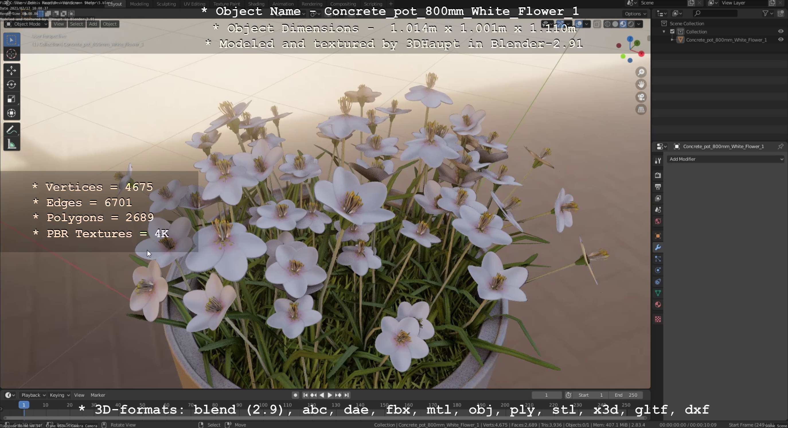 Concrete Pipe Pot 800mm with White Version 1 Low-poly 3D model_71