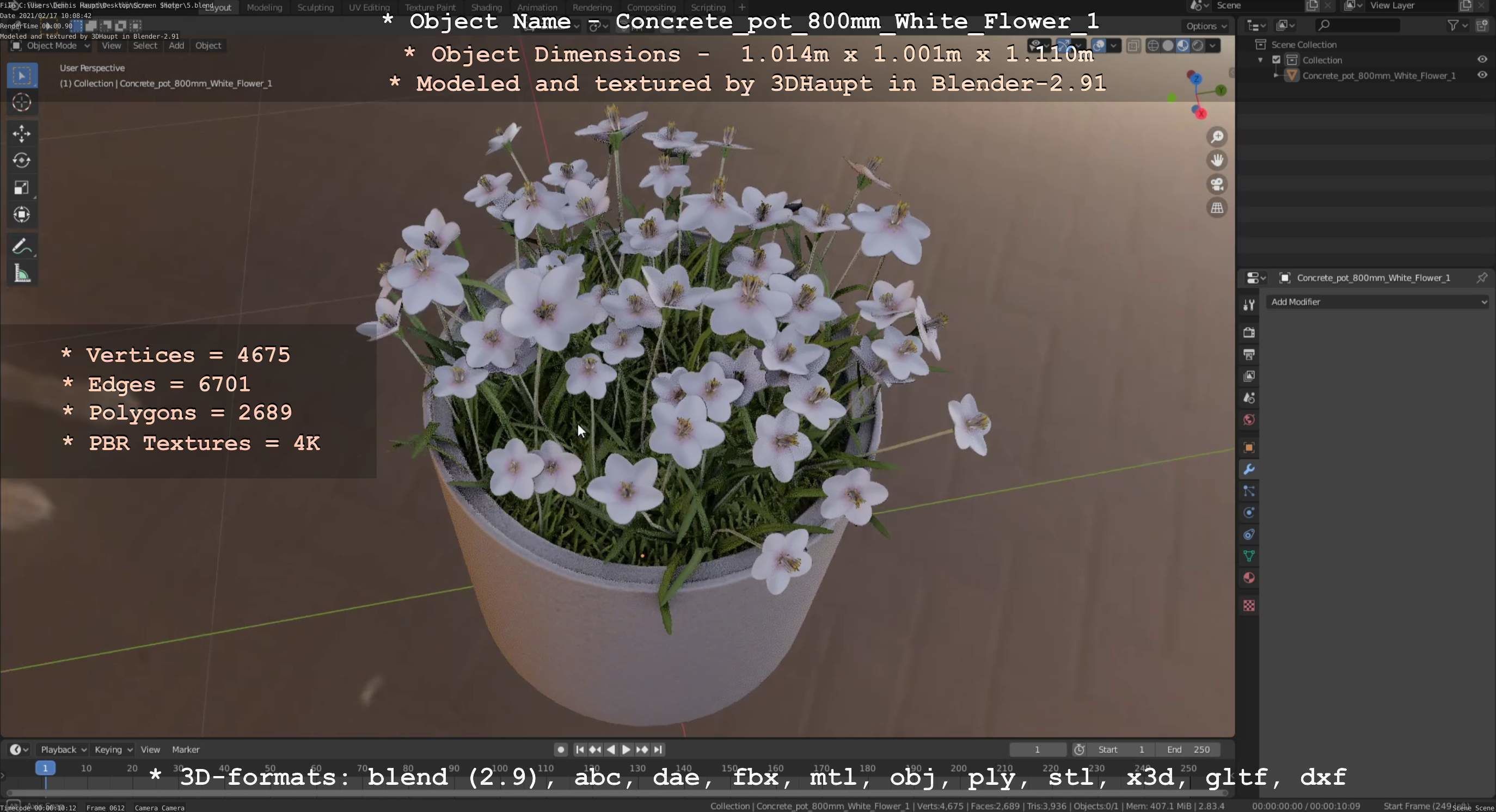 Concrete Pipe Pot 800mm with White Version 1 Low-poly 3D model_74