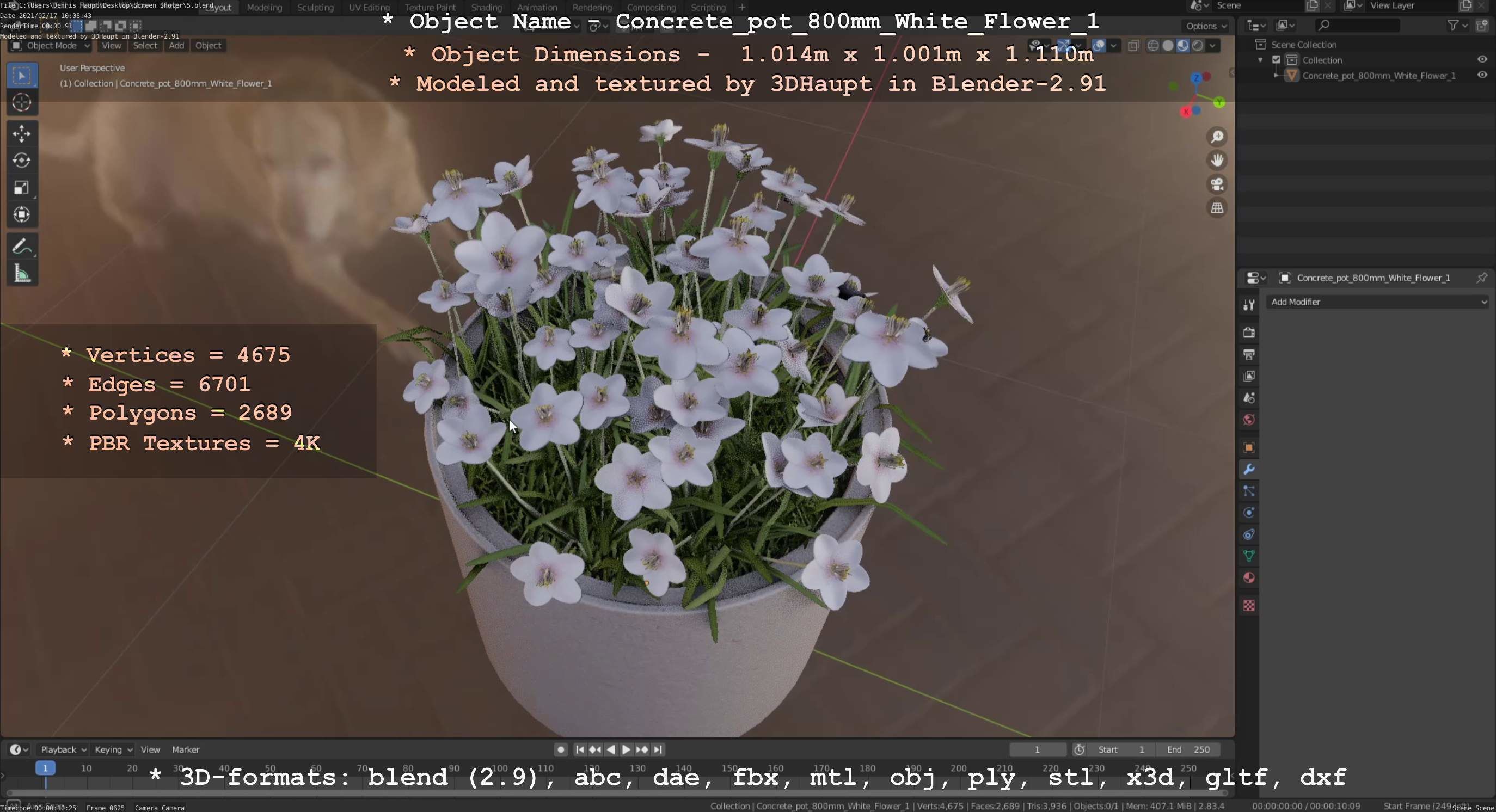 Concrete Pipe Pot 800mm with White Version 1 Low-poly 3D model_76