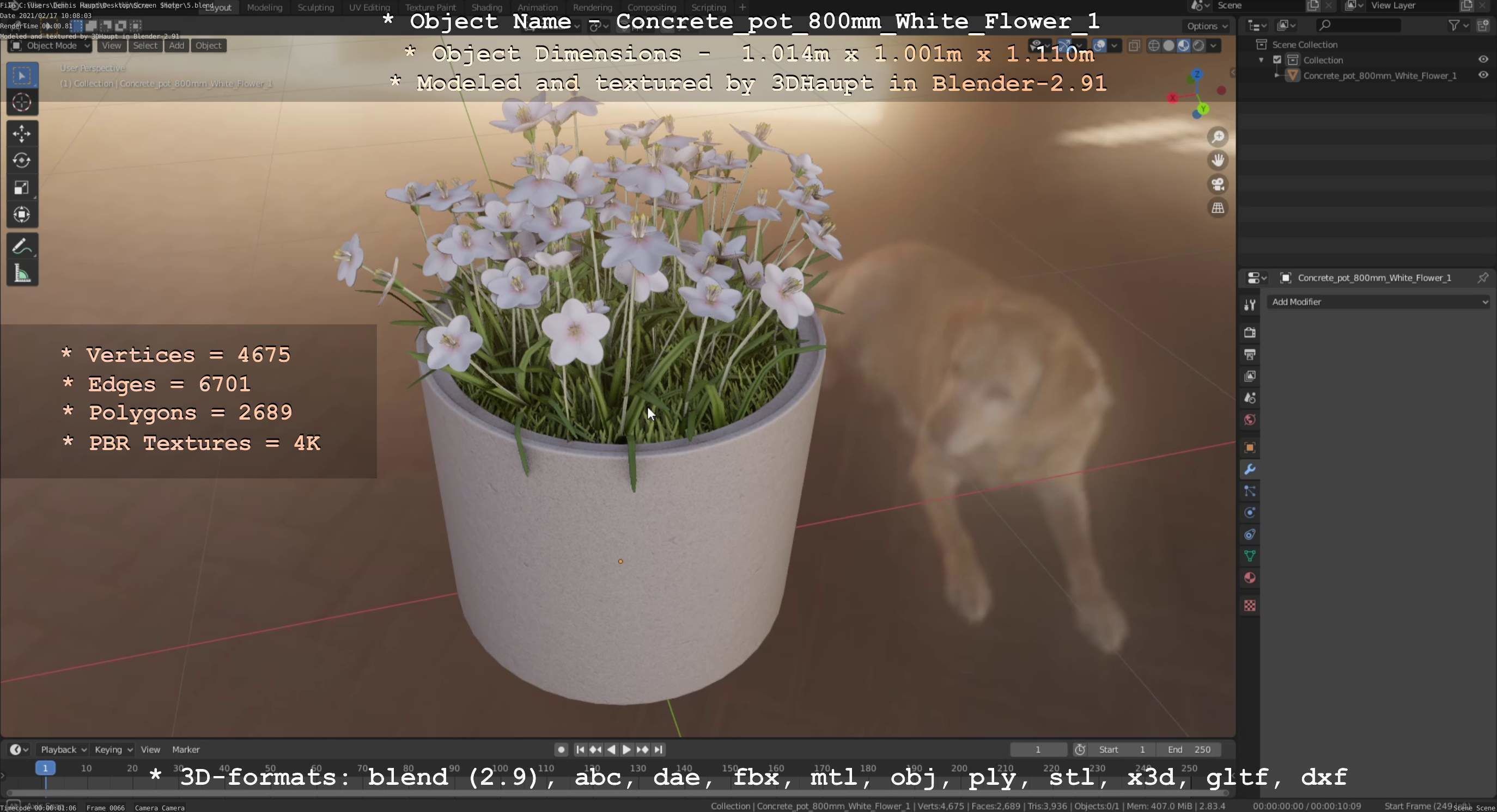 Concrete Pipe Pot 800mm with White Version 1 Low-poly 3D model_42