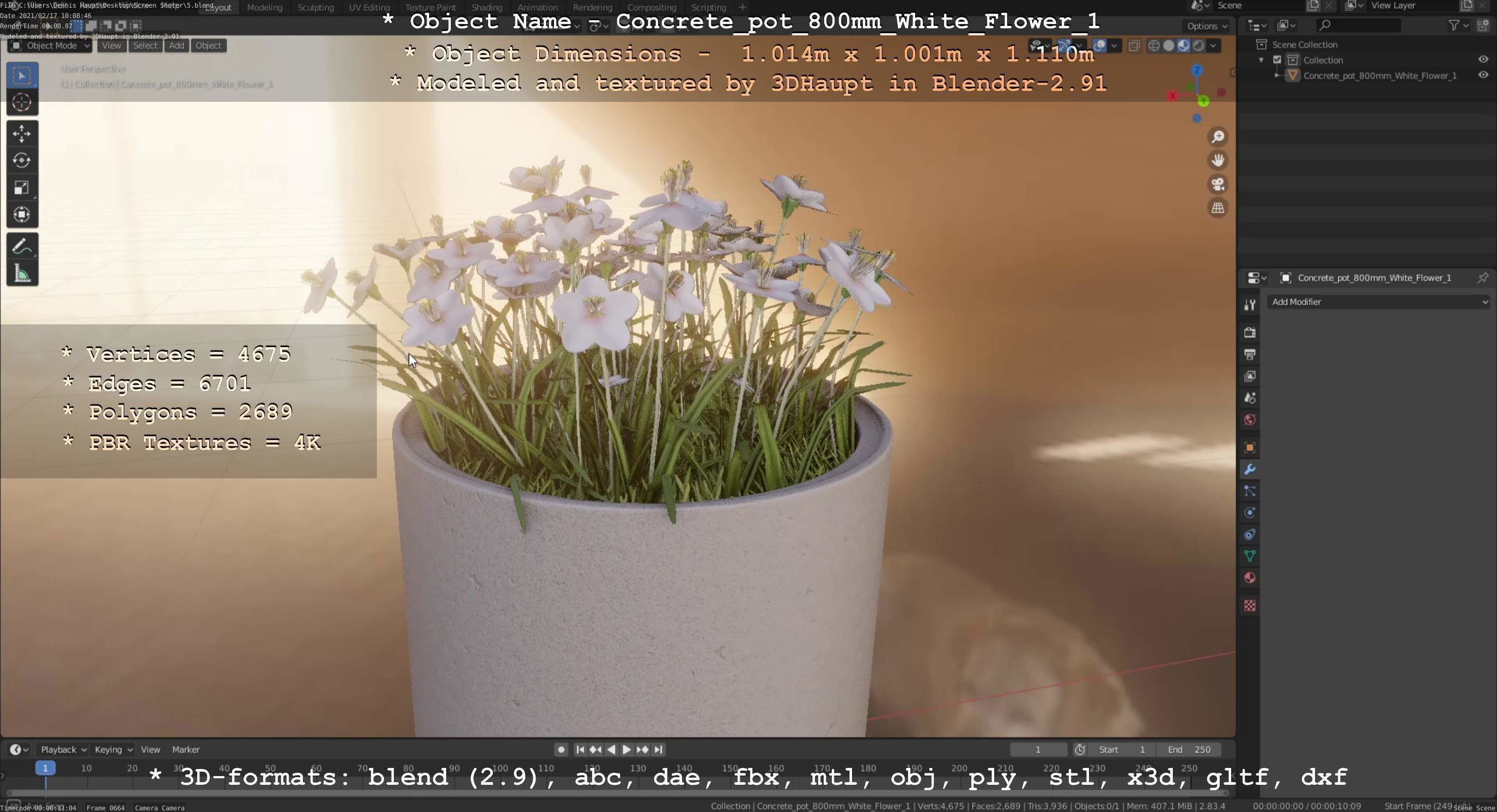 Concrete Pipe Pot 800mm with White Version 1 Low-poly 3D model_35