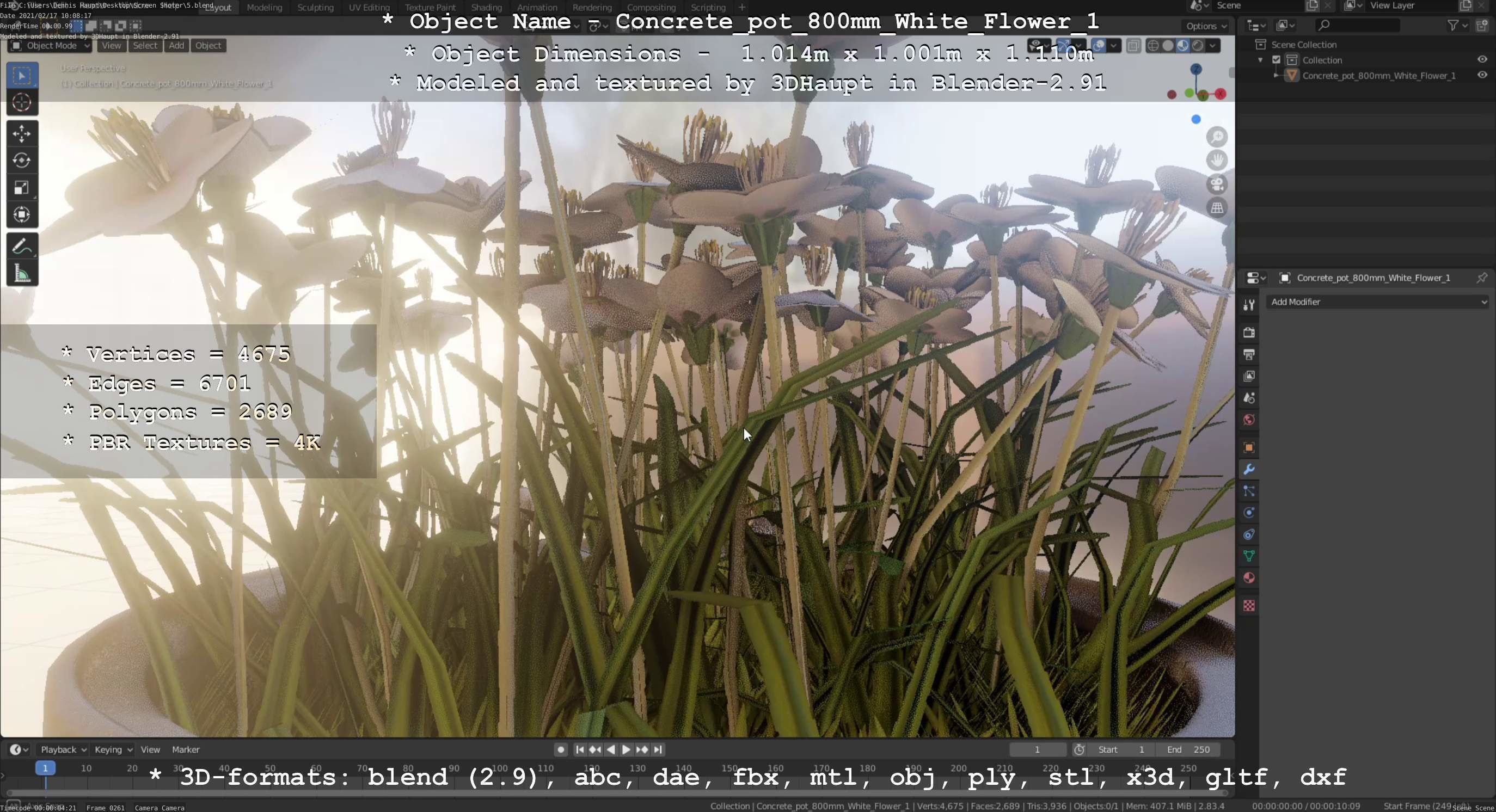 Concrete Pipe Pot 800mm with White Version 1 Low-poly 3D model_54