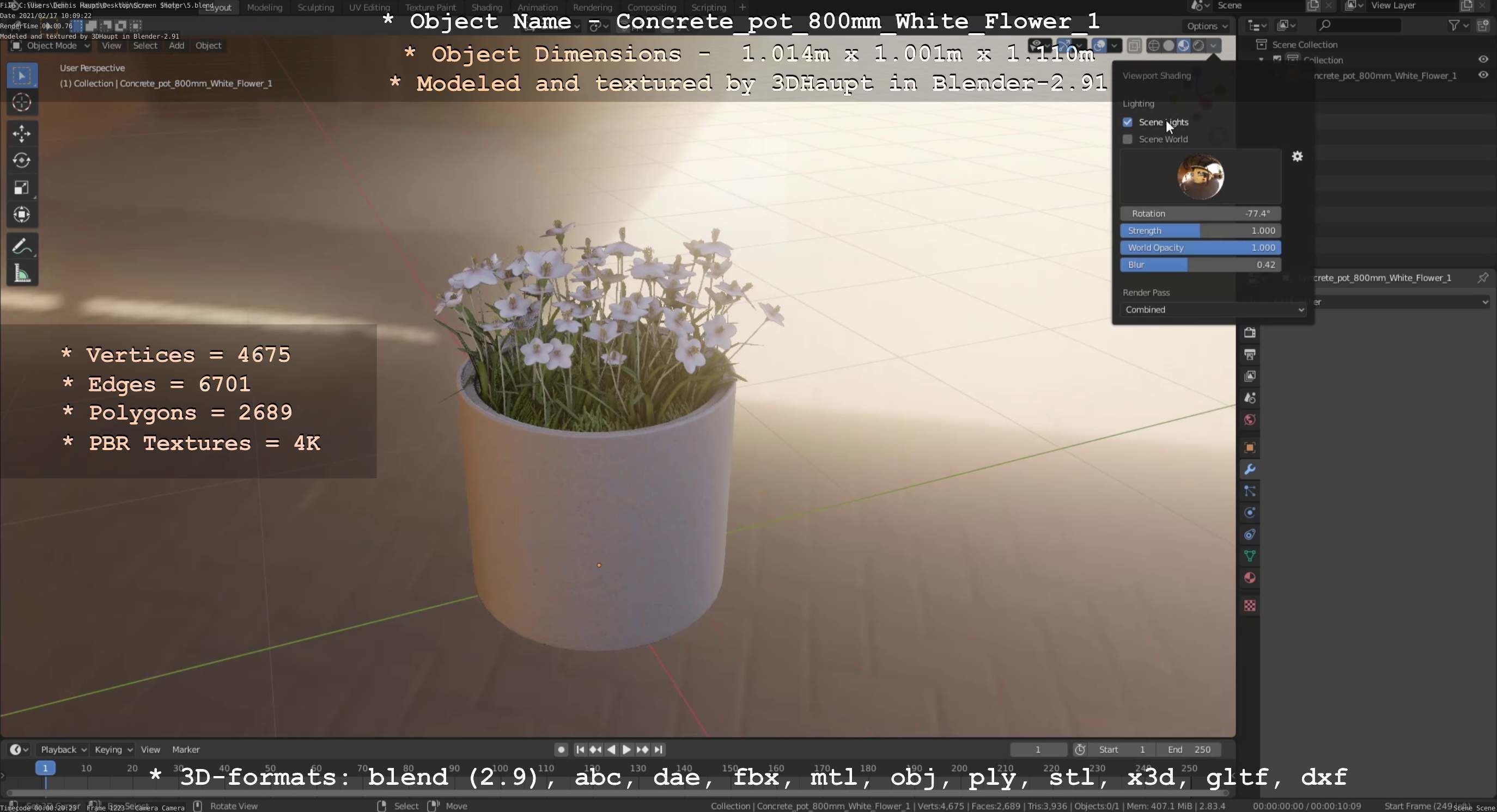 Concrete Pipe Pot 800mm with White Version 1 Low-poly 3D model_6