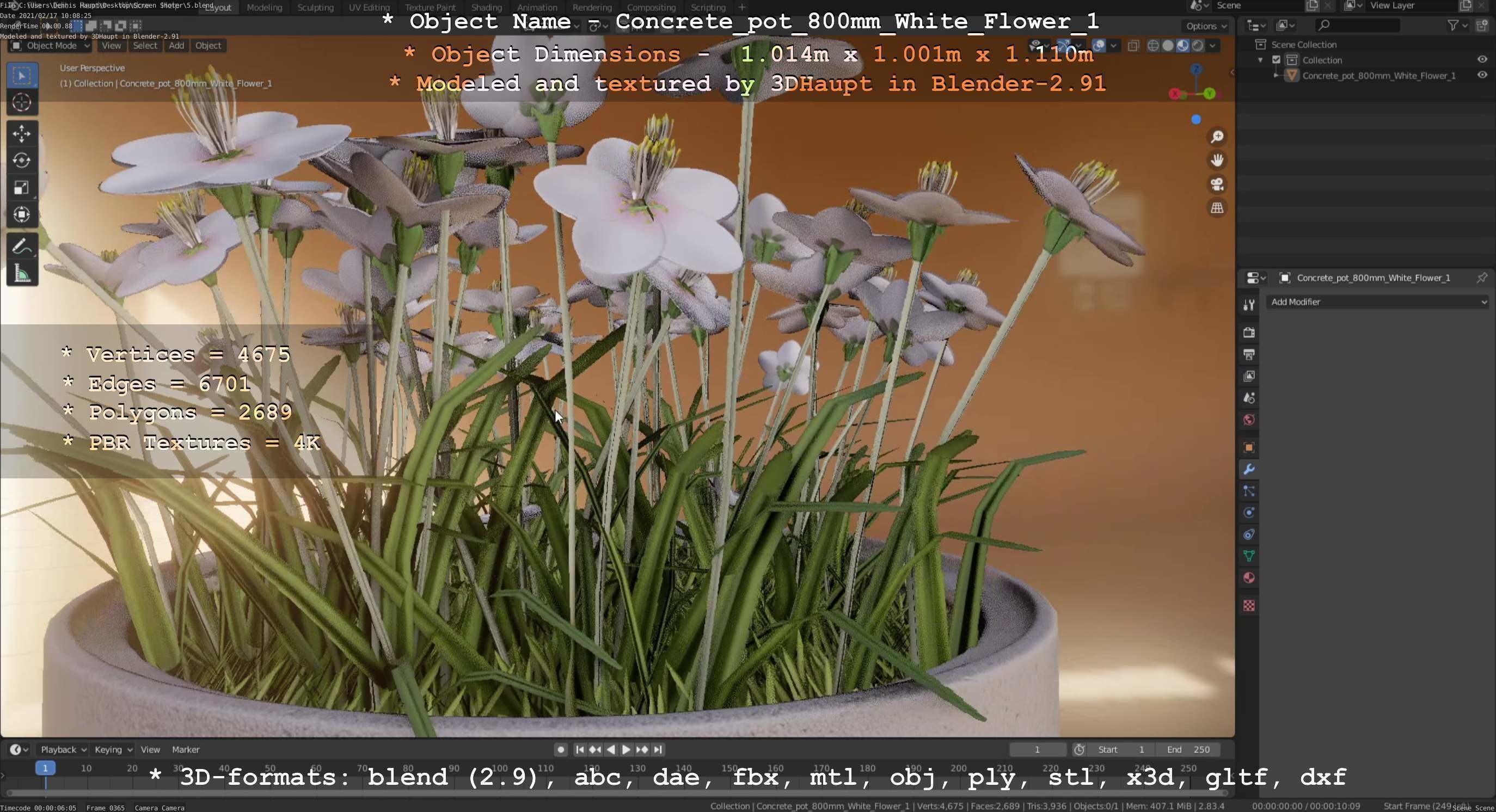 Concrete Pipe Pot 800mm with White Version 1 Low-poly 3D model_59