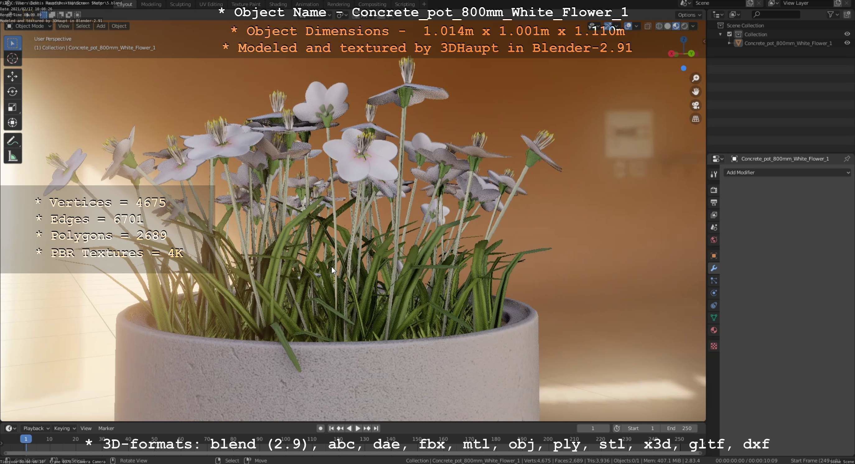 Concrete Pipe Pot 800mm with White Version 1 Low-poly 3D model_31