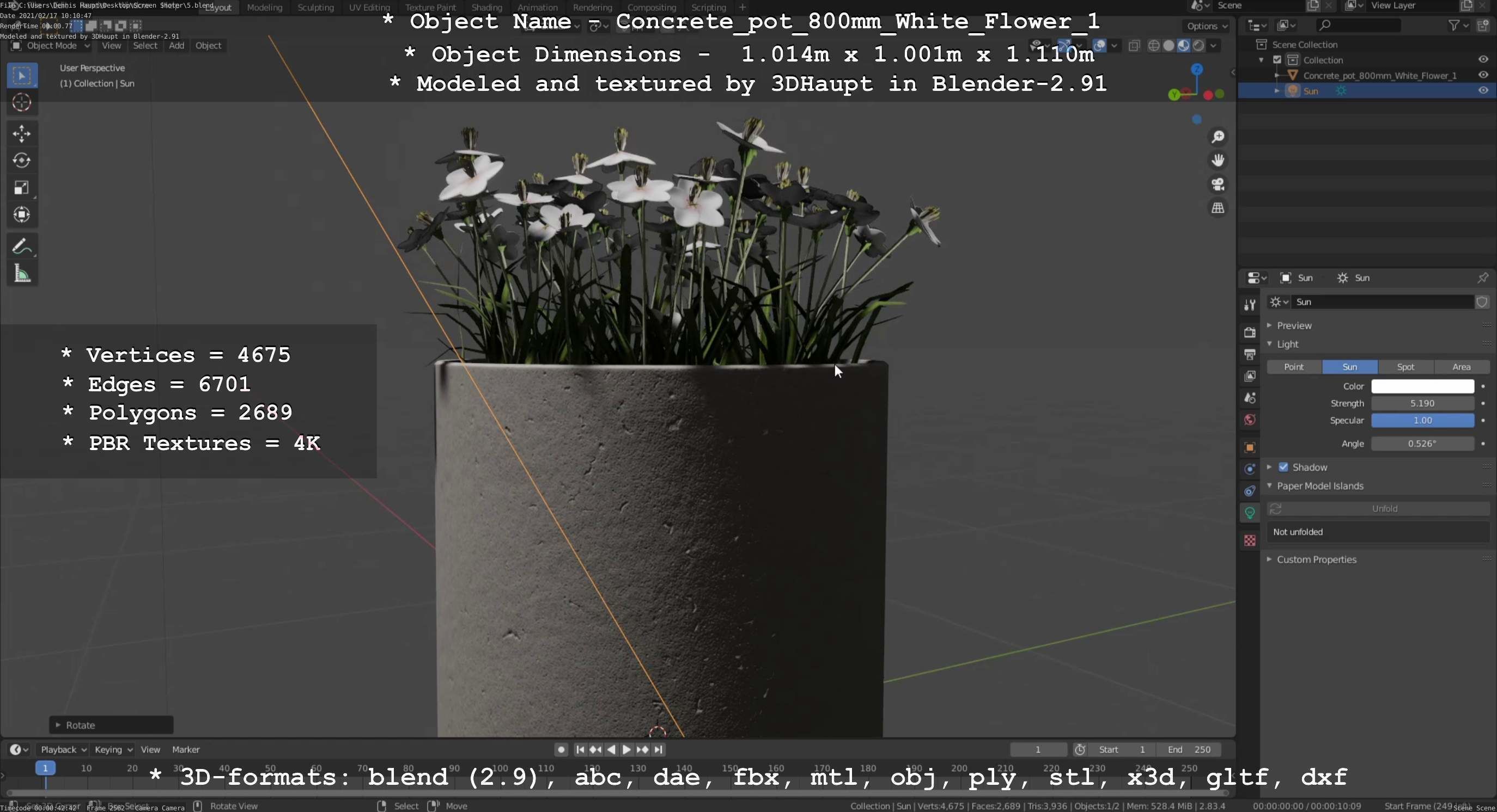 Concrete Pipe Pot 800mm with White Version 1 Low-poly 3D model_89