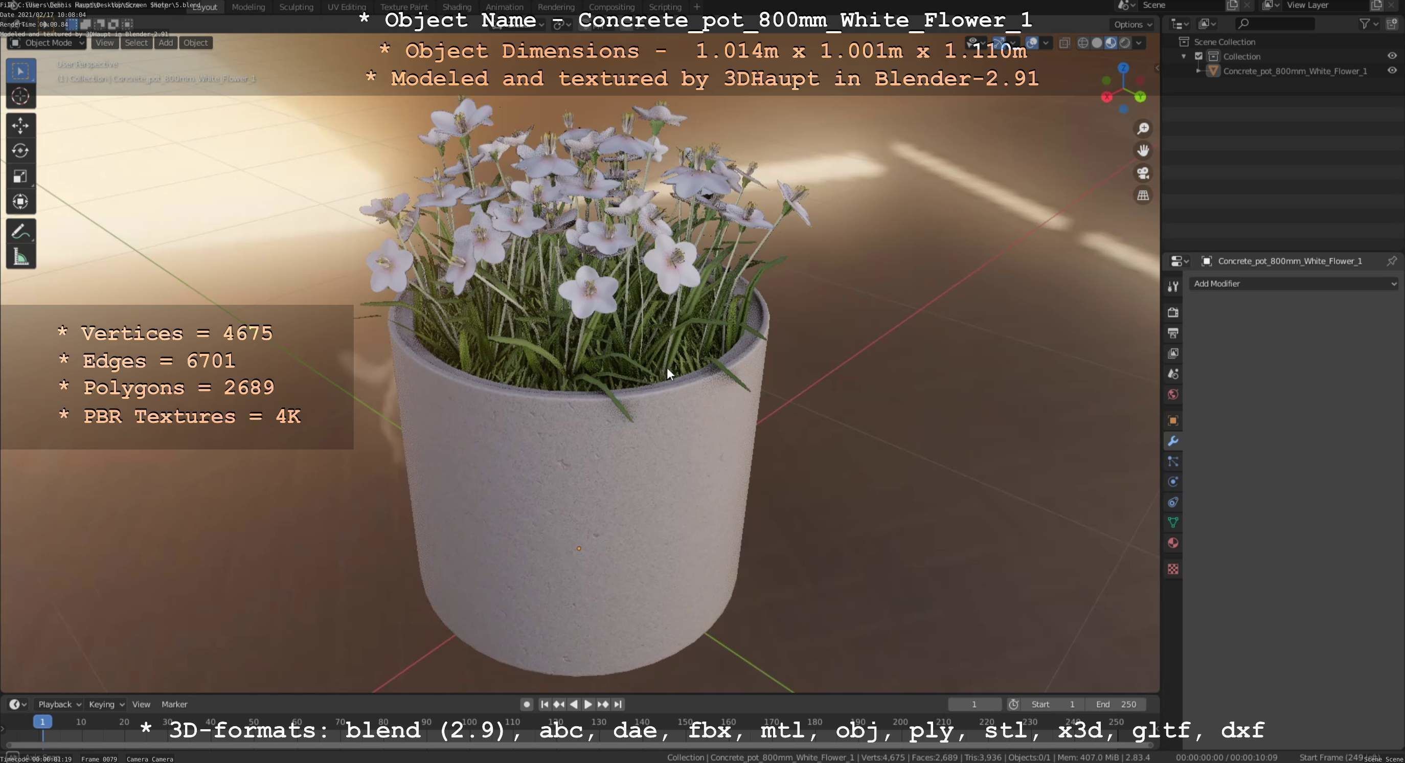 Concrete Pipe Pot 800mm with White Version 1 Low-poly 3D model_45