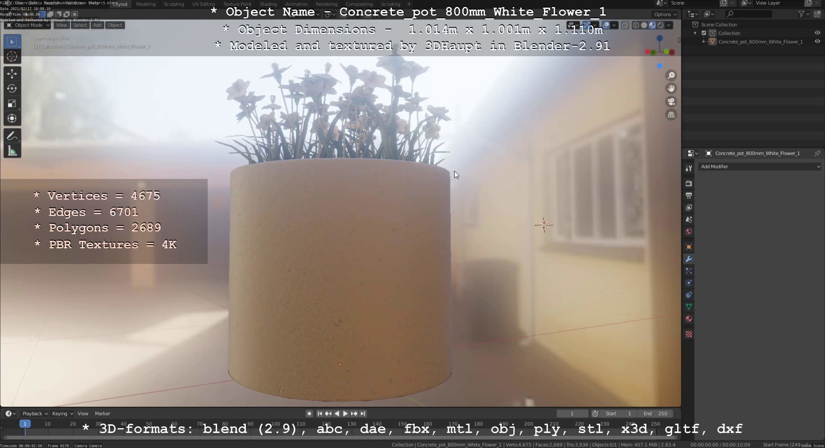 Concrete Pipe Pot 800mm with White Version 1 Low-poly 3D model_46