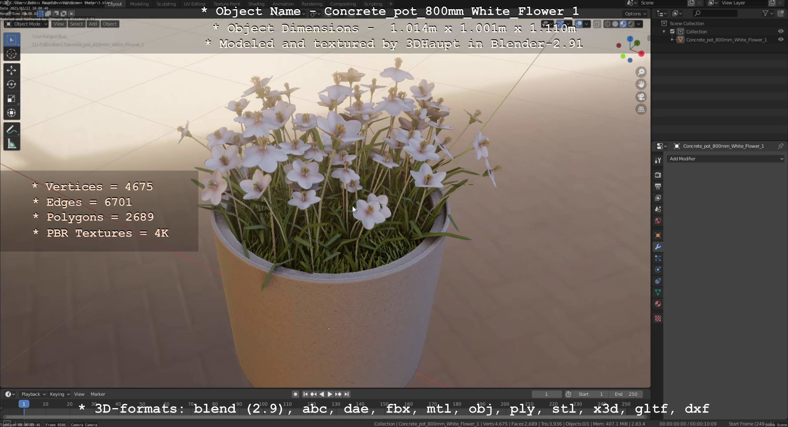 Concrete Pipe Pot 800mm with White Version 1 Low-poly 3D model_73