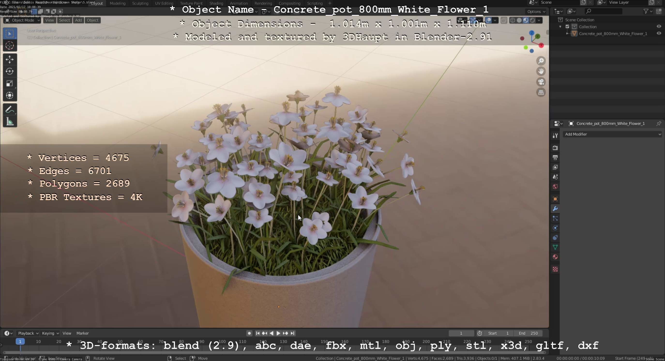 Concrete Pipe Pot 800mm with White Version 1 Low-poly 3D model_69