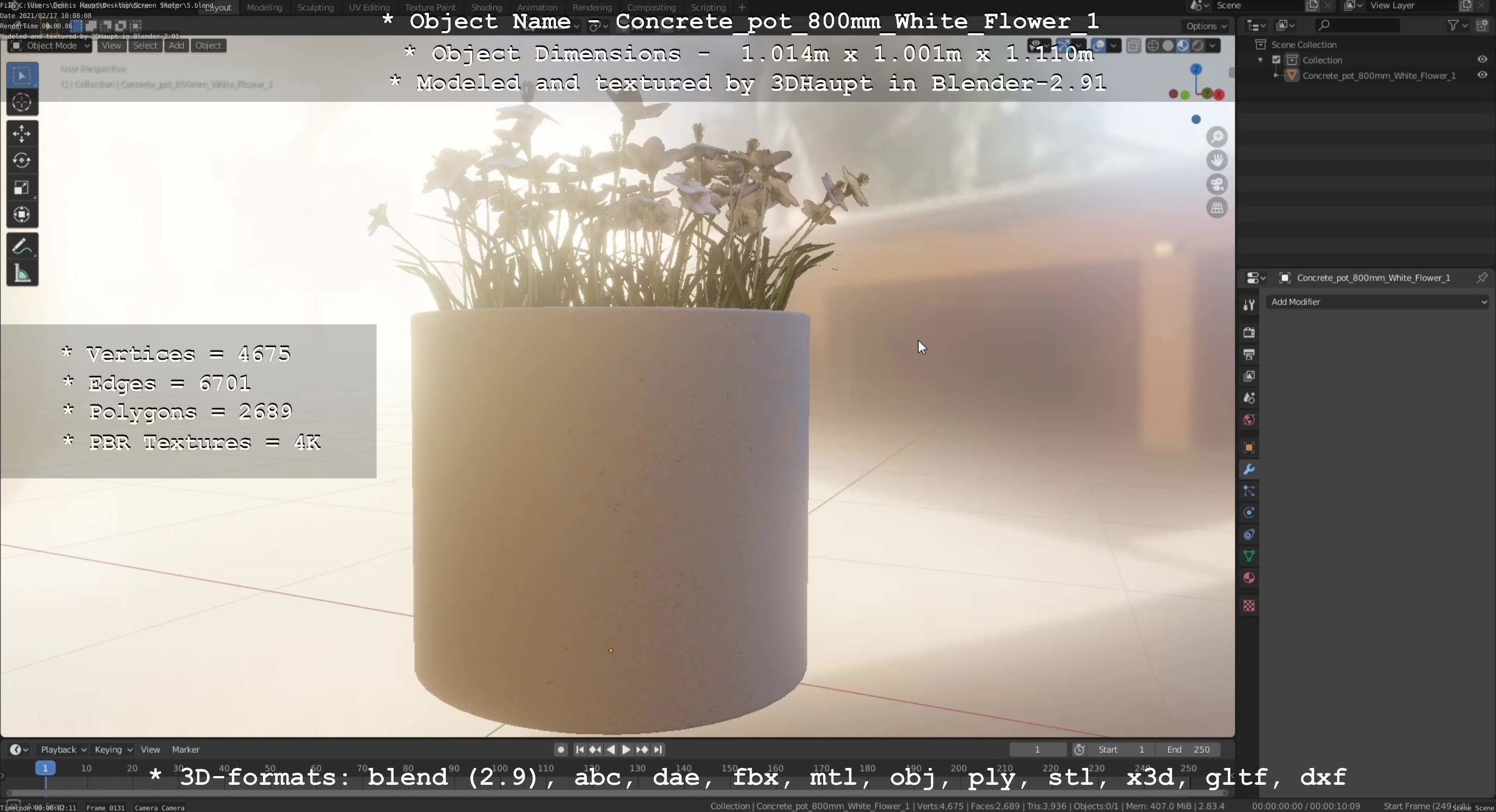 Concrete Pipe Pot 800mm with White Version 1 Low-poly 3D model_44