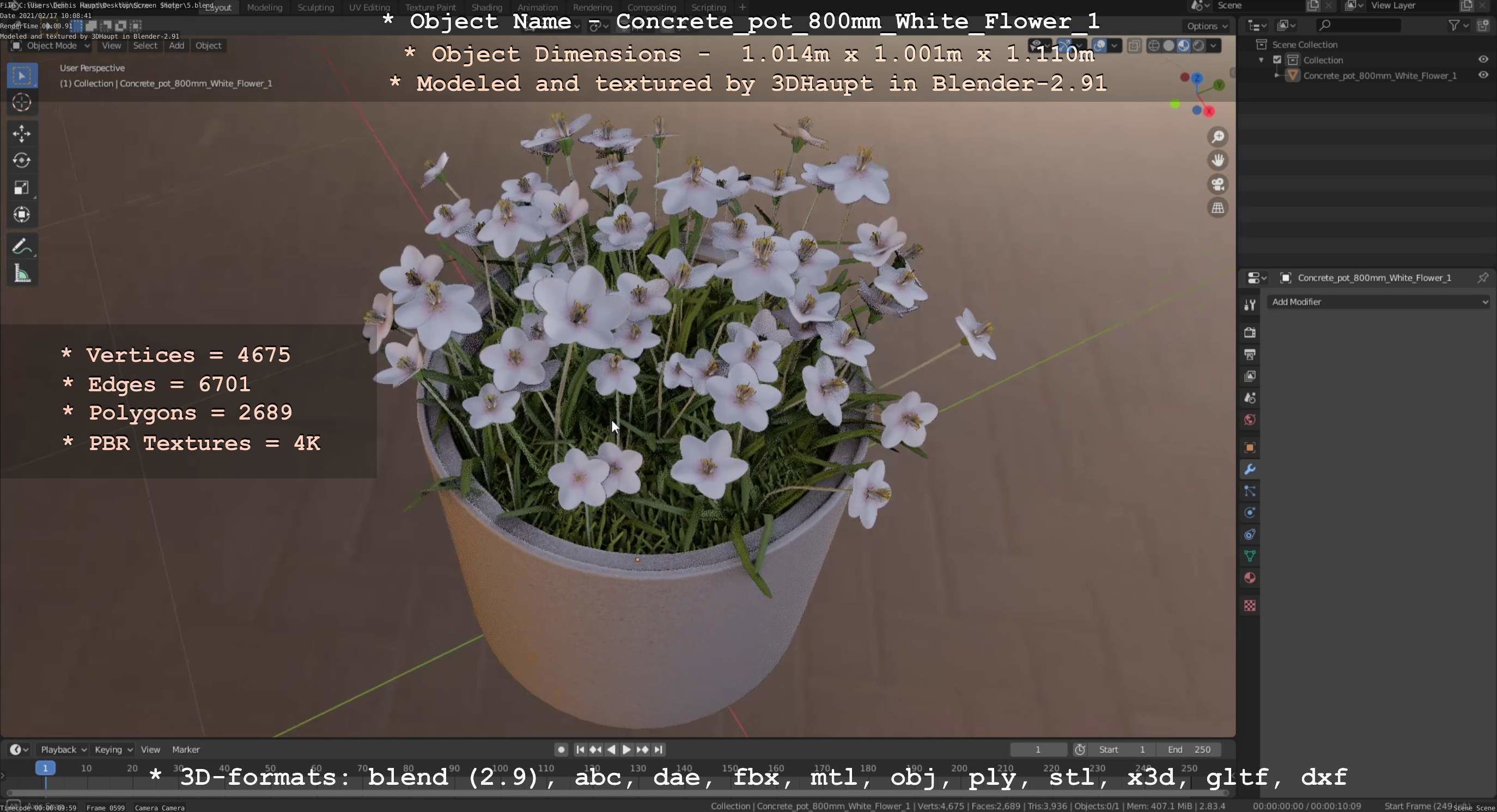 Concrete Pipe Pot 800mm with White Version 1 Low-poly 3D model_72
