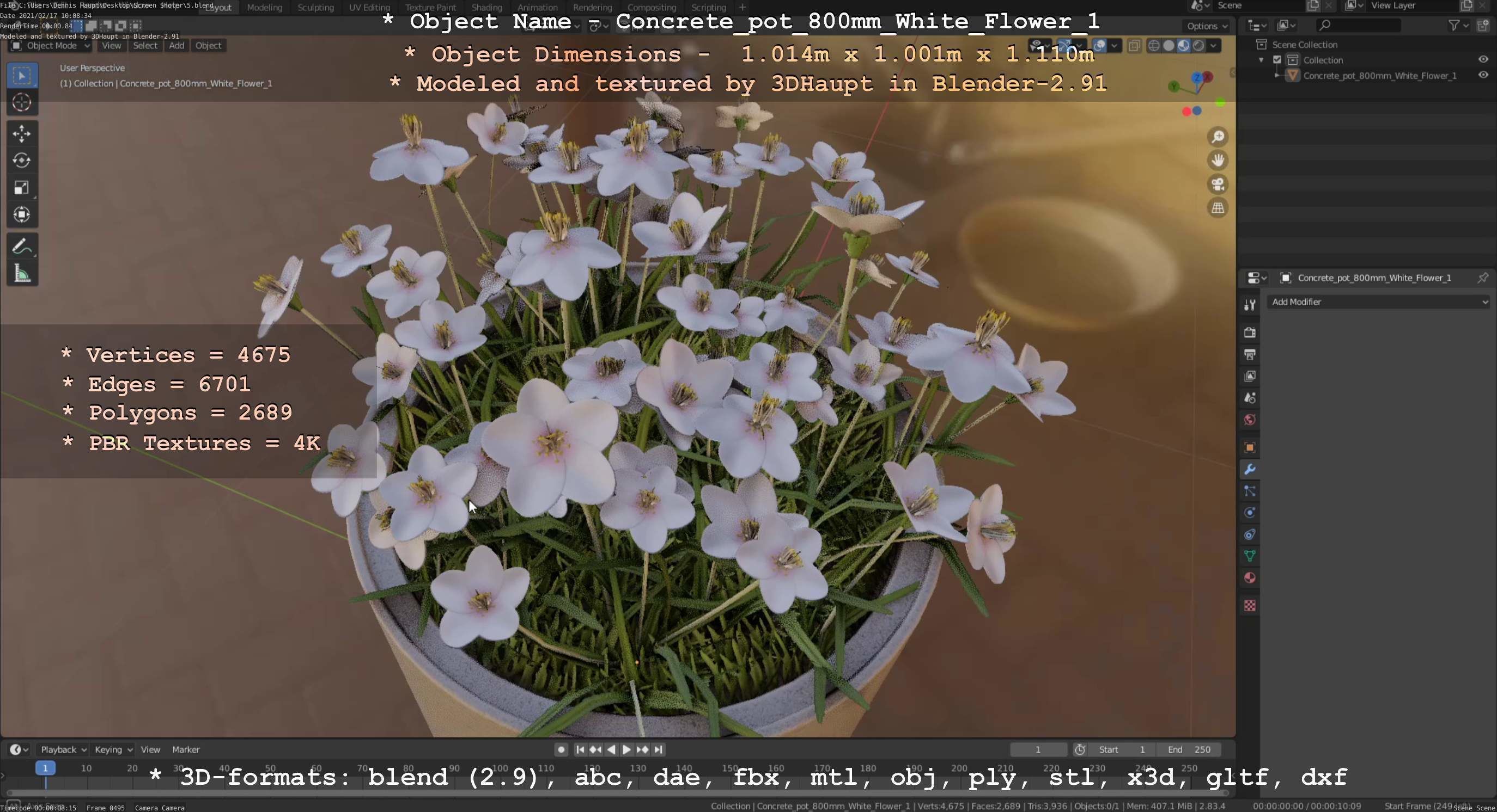 Concrete Pipe Pot 800mm with White Version 1 Low-poly 3D model_66