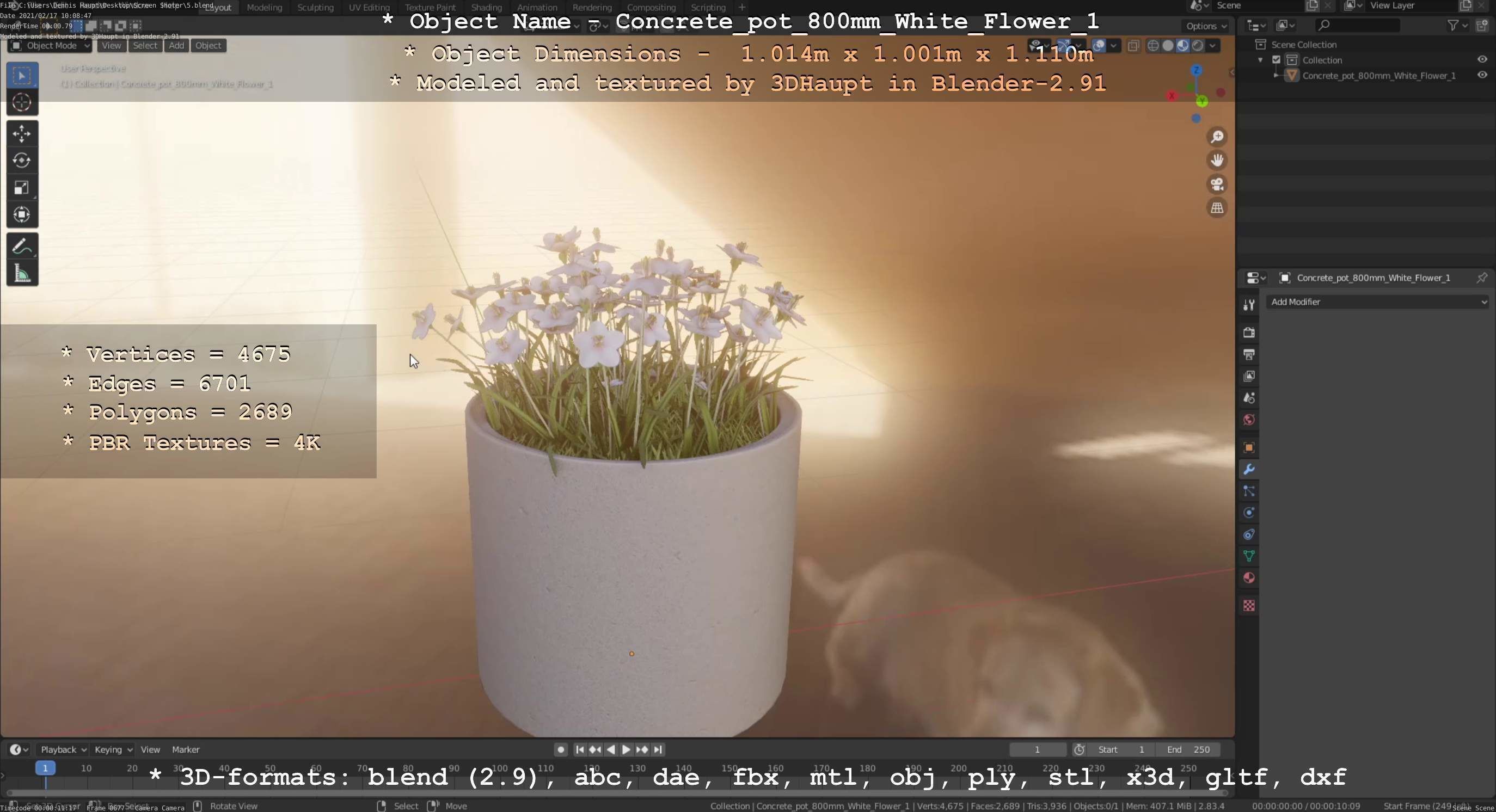 Concrete Pipe Pot 800mm with White Version 1 Low-poly 3D model_78